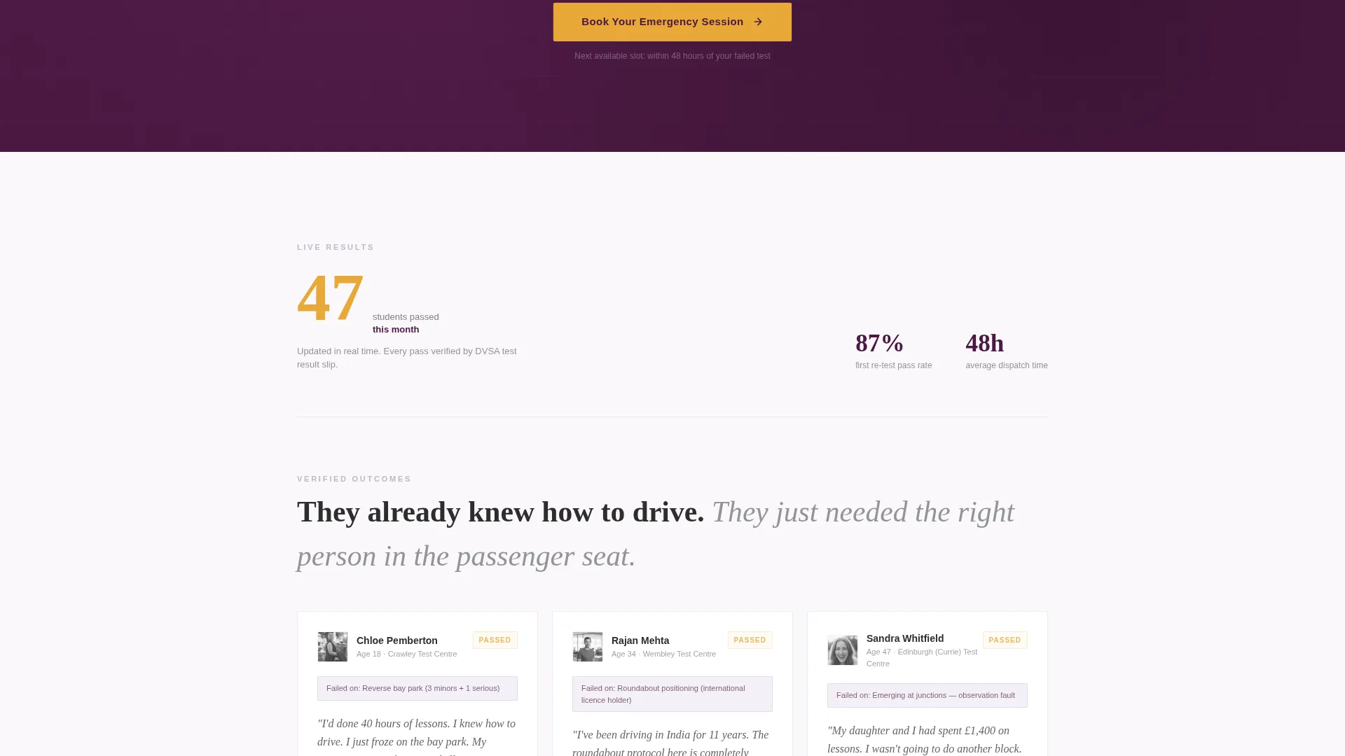 Driving School Emergency Session Landing Page Template