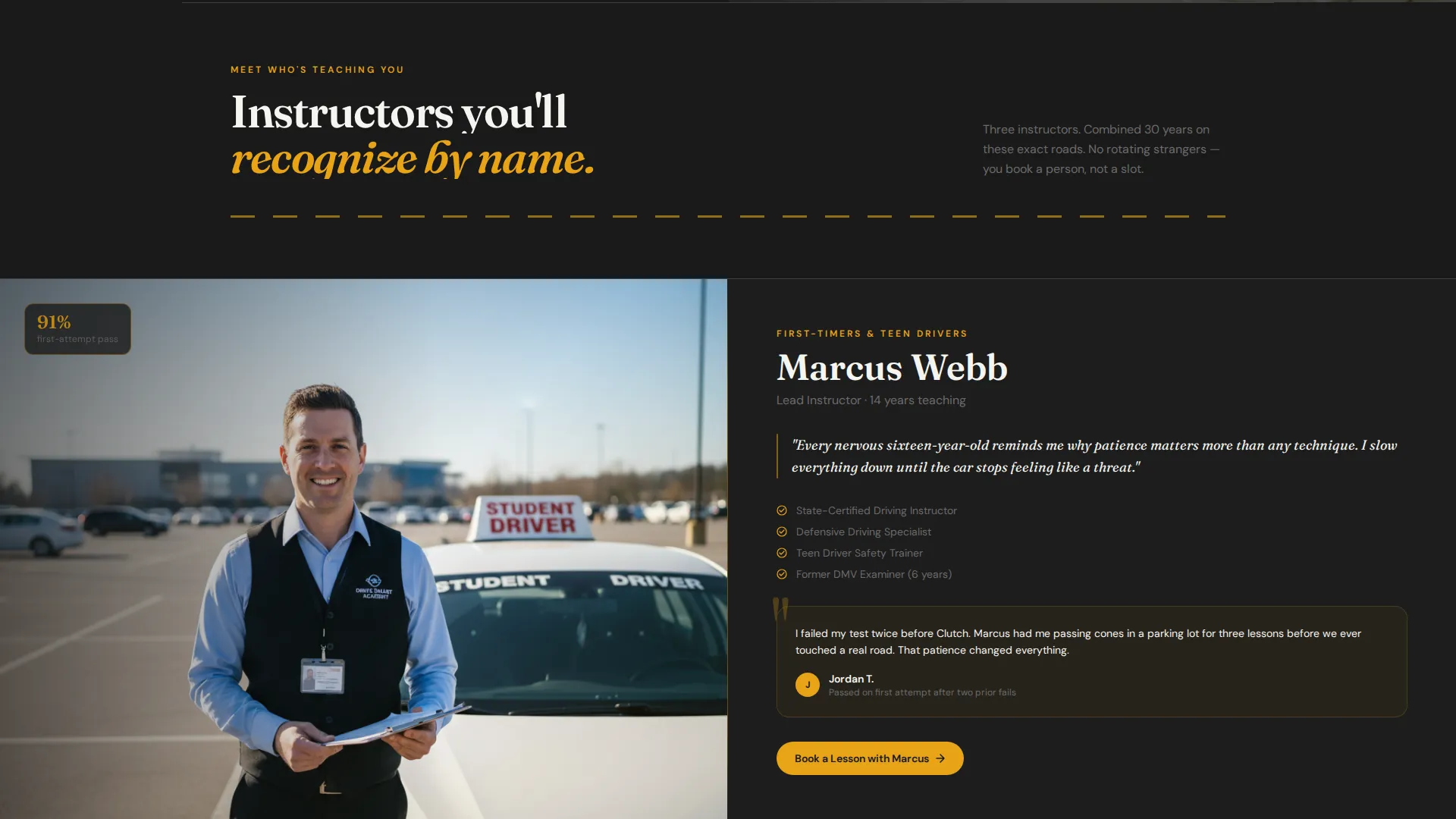 Driving School Landing Page Template | Charcoal & Amber