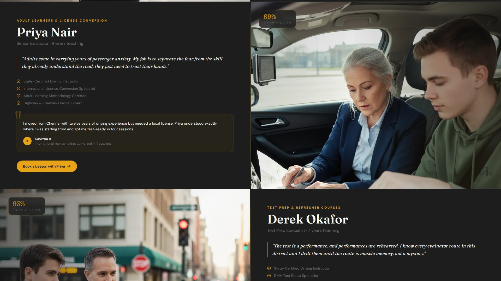 Driving School Landing Page Template | Charcoal & Amber