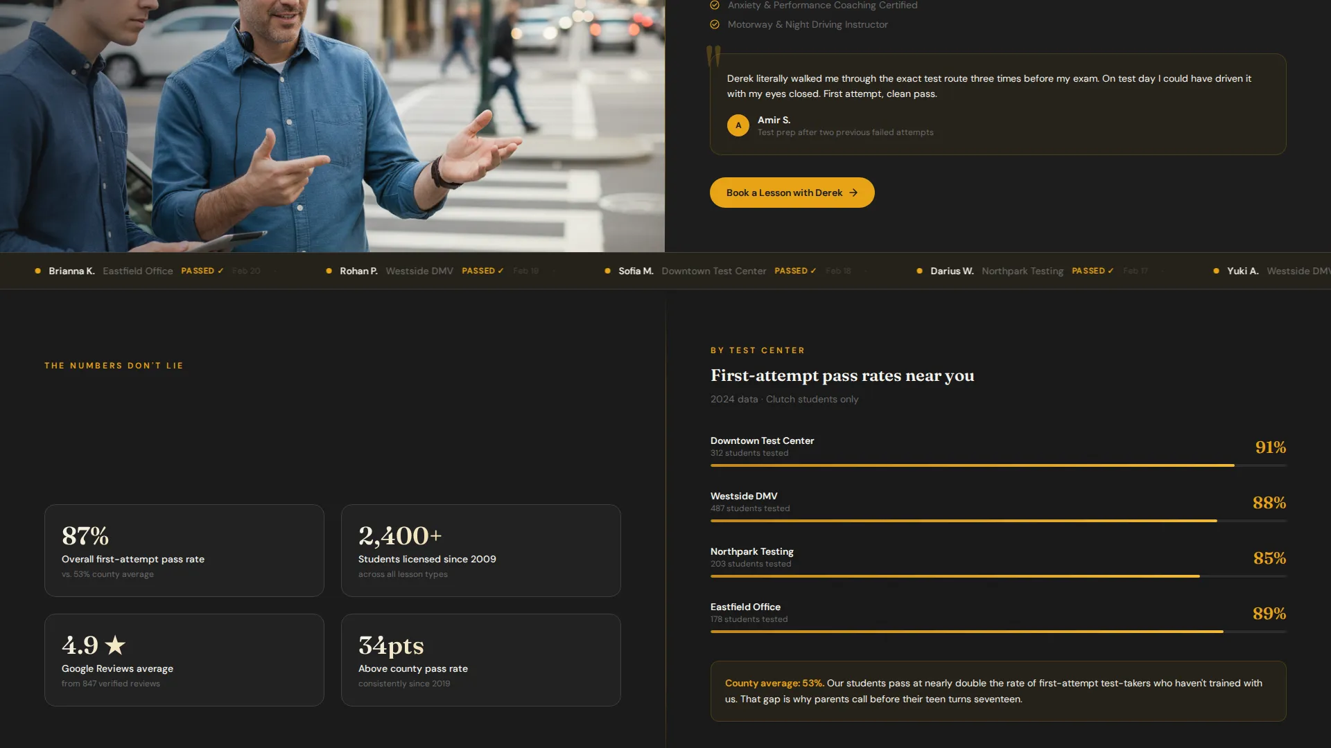 Driving School Landing Page Template | Charcoal & Amber