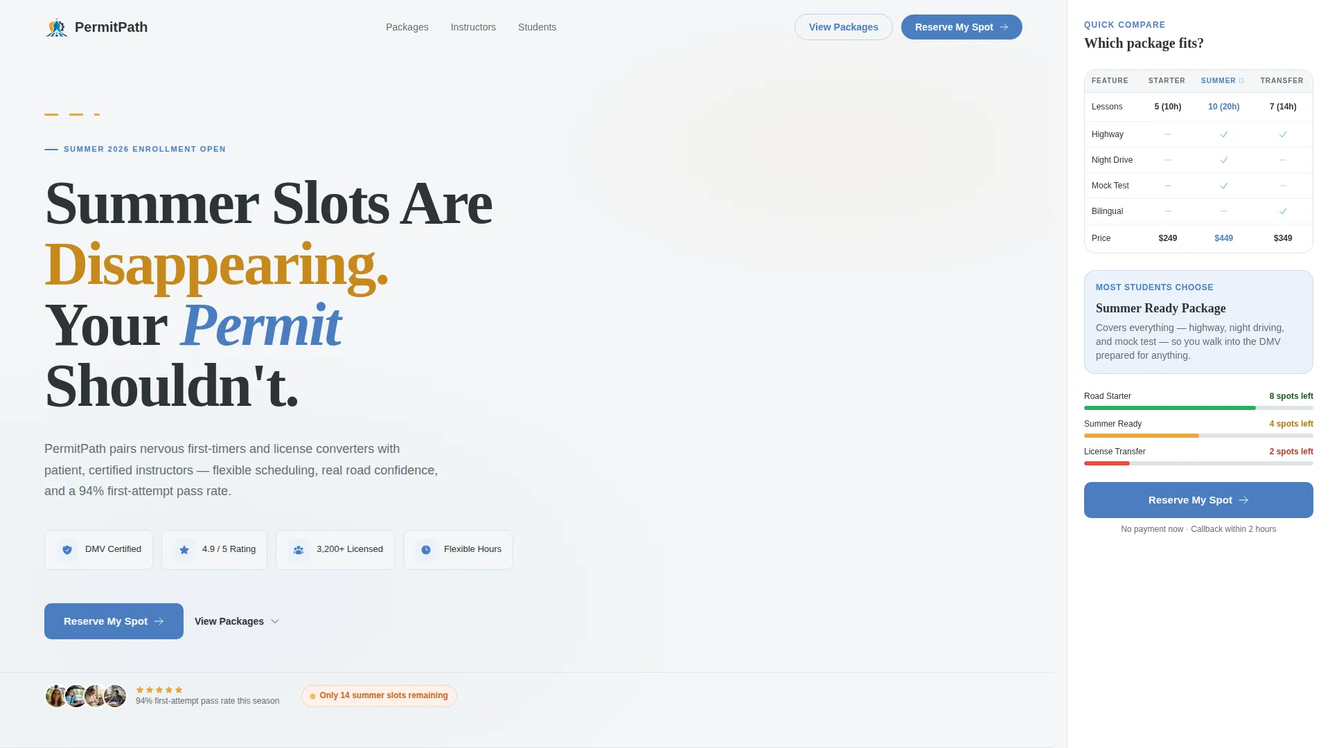 Driving School Seasonal Promotion Landing Page