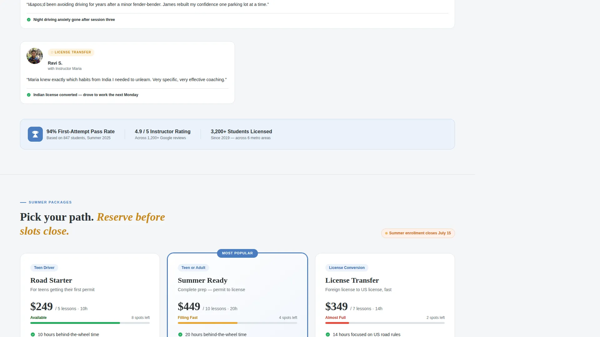Driving School Seasonal Promotion Landing Page