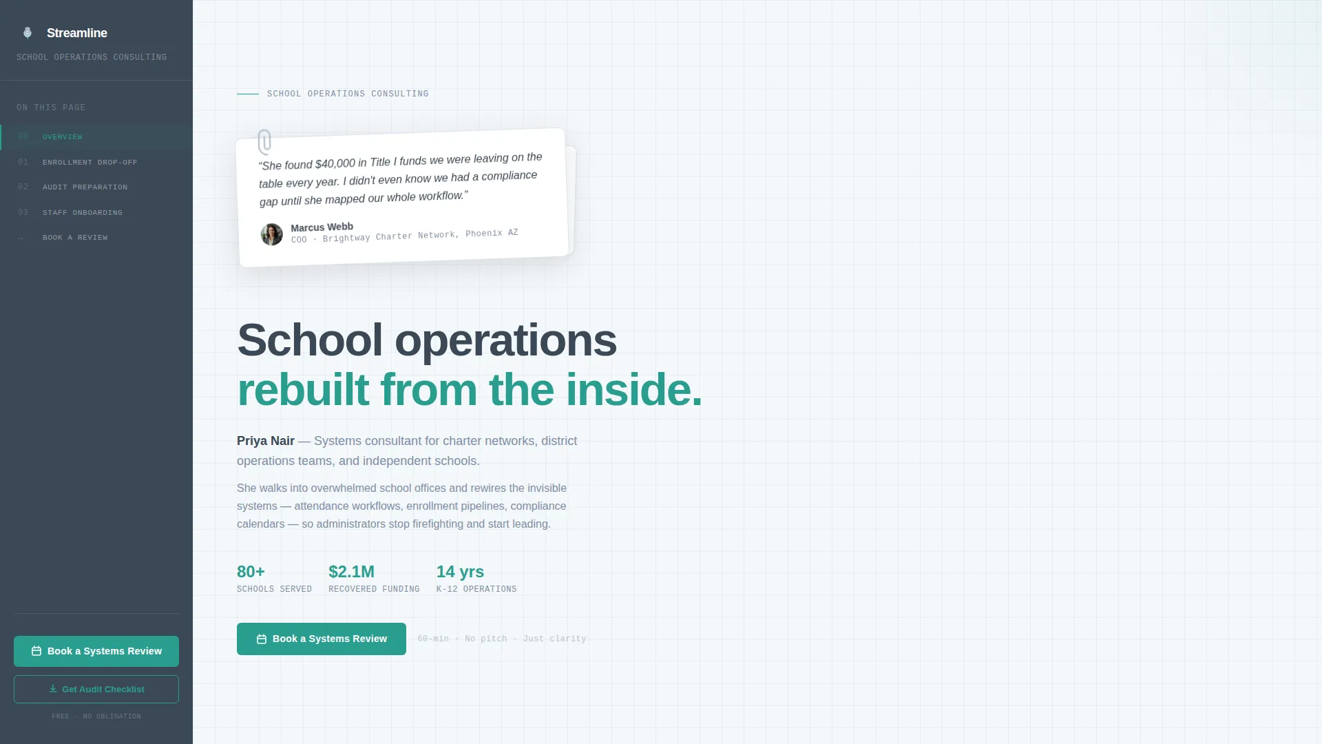 Education Operations Consultant Landing Page