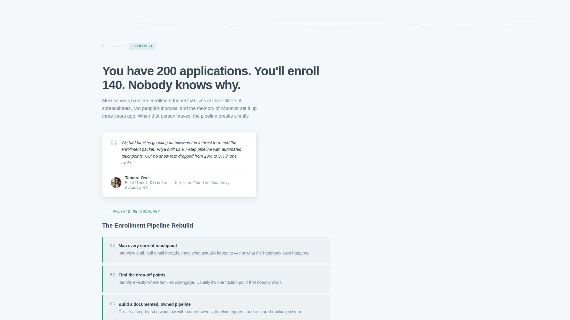 Education Operations Consultant Landing Page