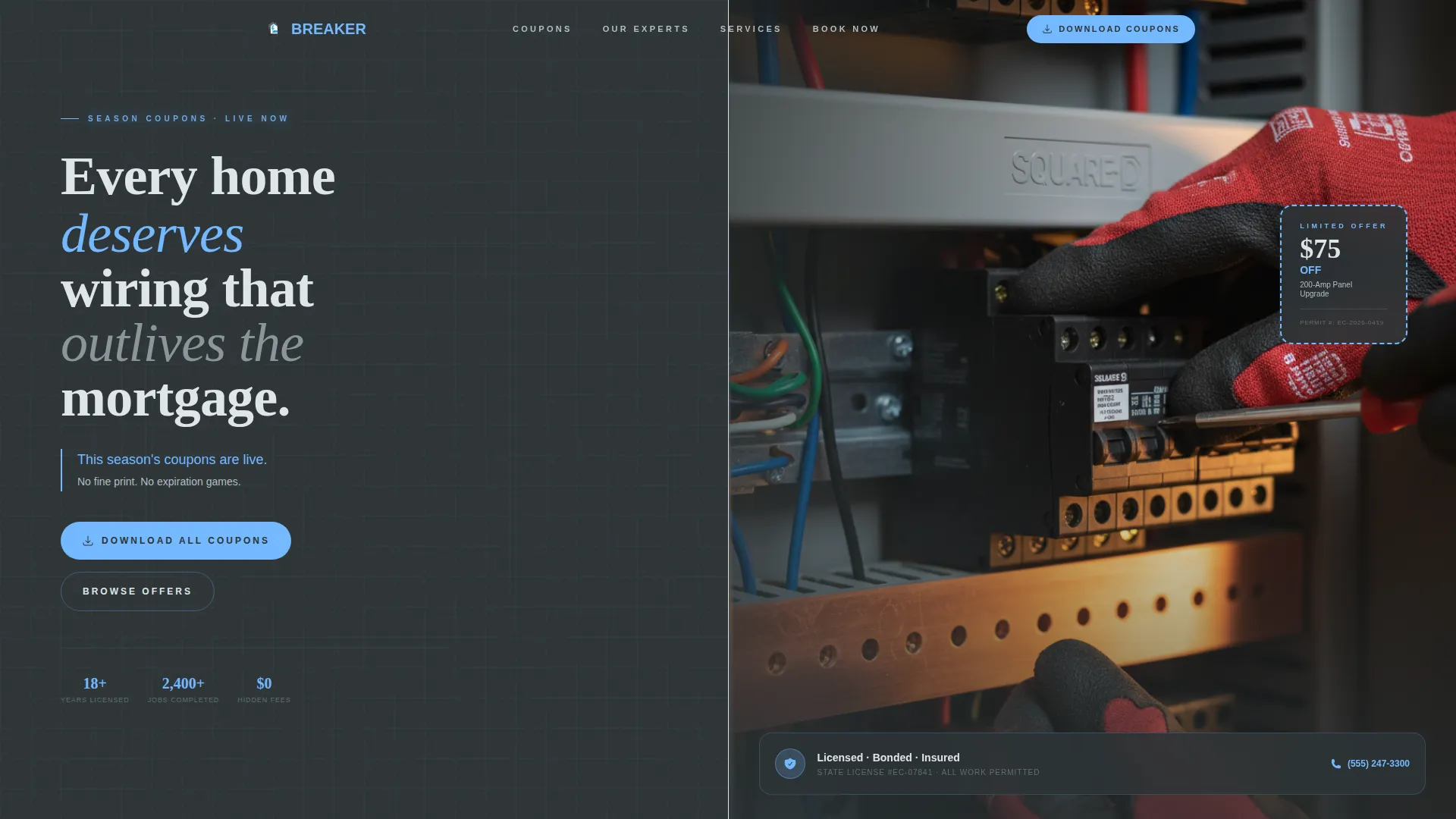 Electrician Coupon & Discount Landing Page Template