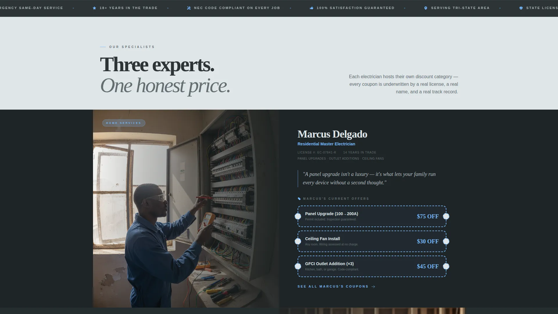 Electrician Coupon & Discount Landing Page Template