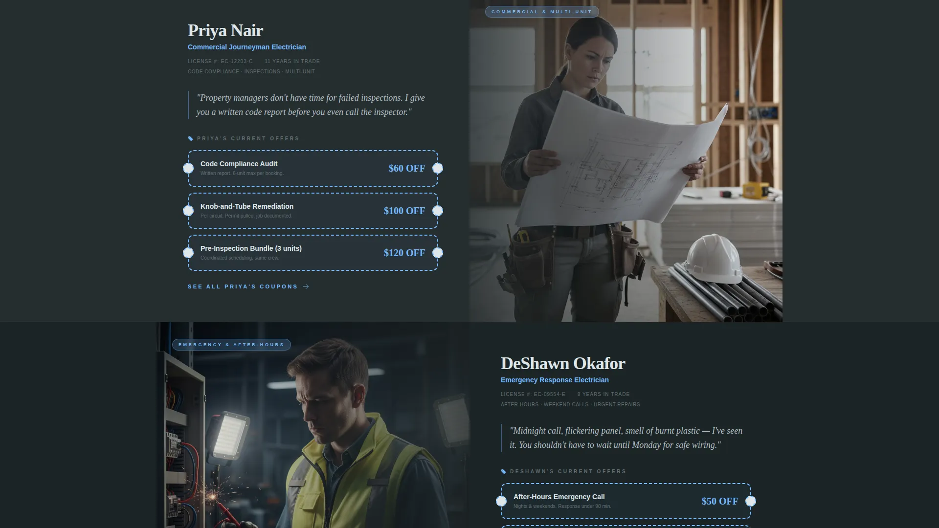 Electrician Coupon & Discount Landing Page Template