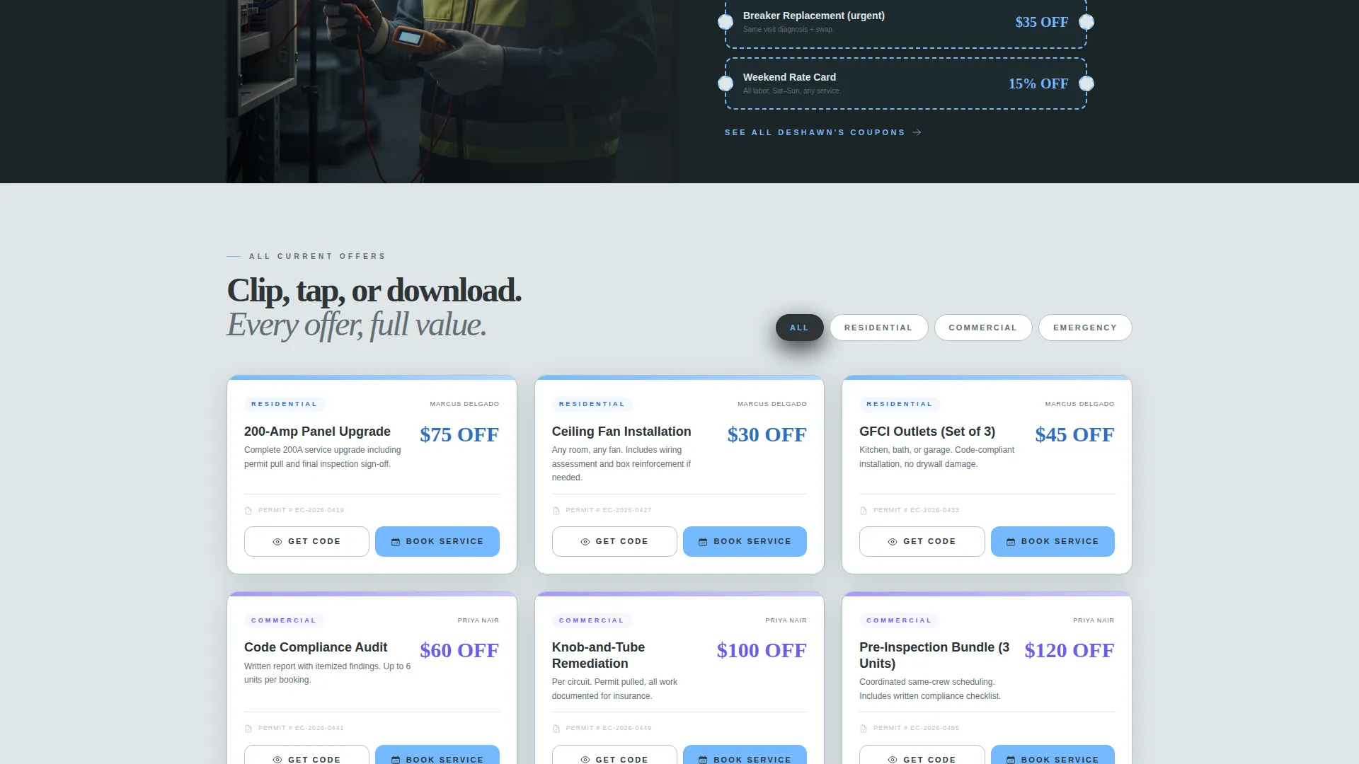 Electrician Coupon & Discount Landing Page Template