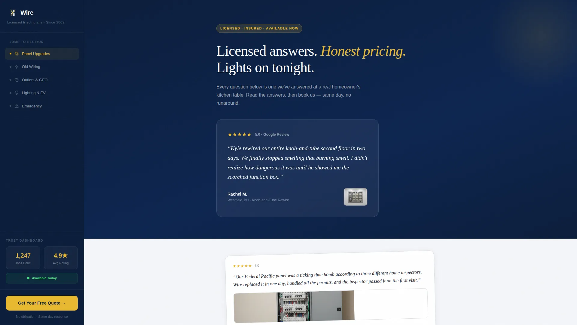 Emergency Electrician FAQ & 24-Hour Booking Website Template