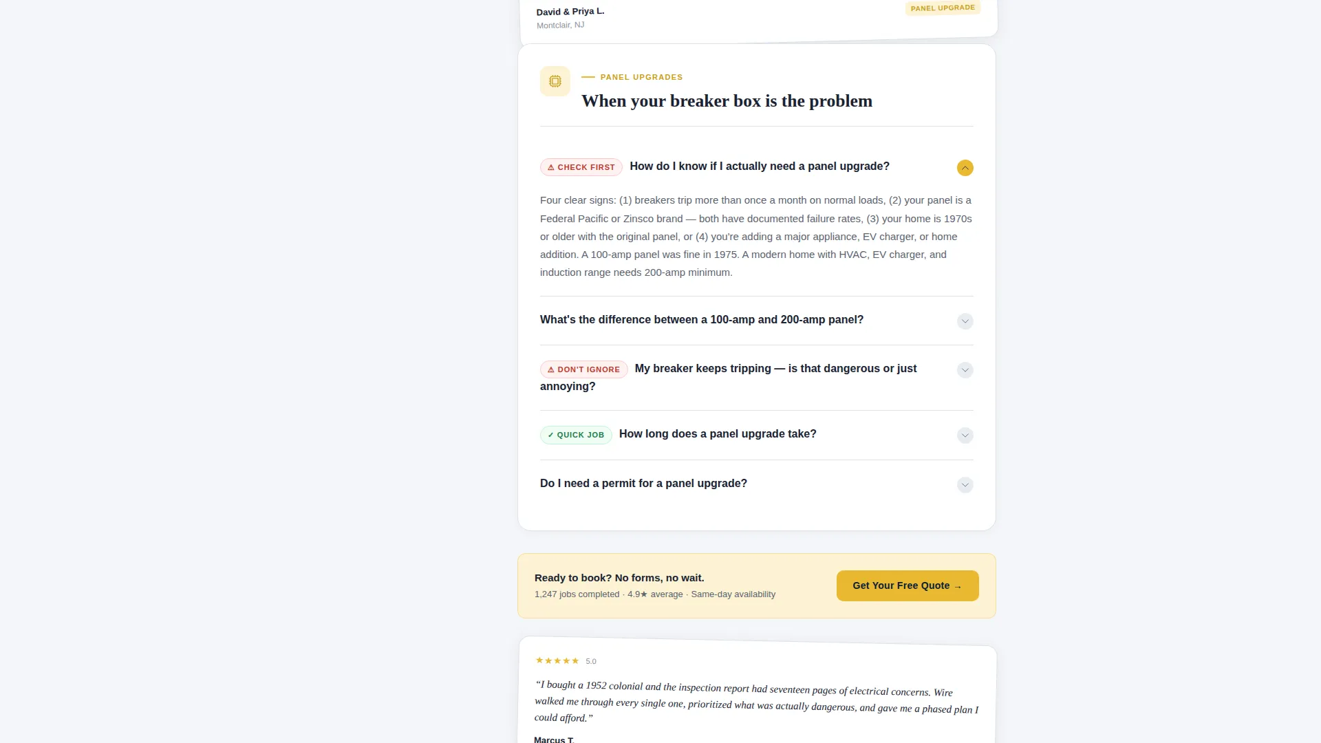 Emergency Electrician FAQ & 24-Hour Booking Website Template