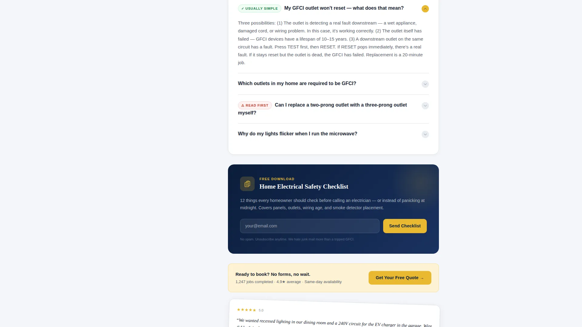 Emergency Electrician FAQ & 24-Hour Booking Website Template