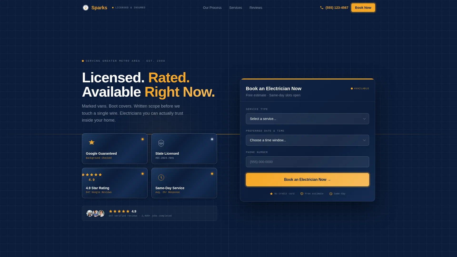 Licensed Electrician Google Ads Landing Page
