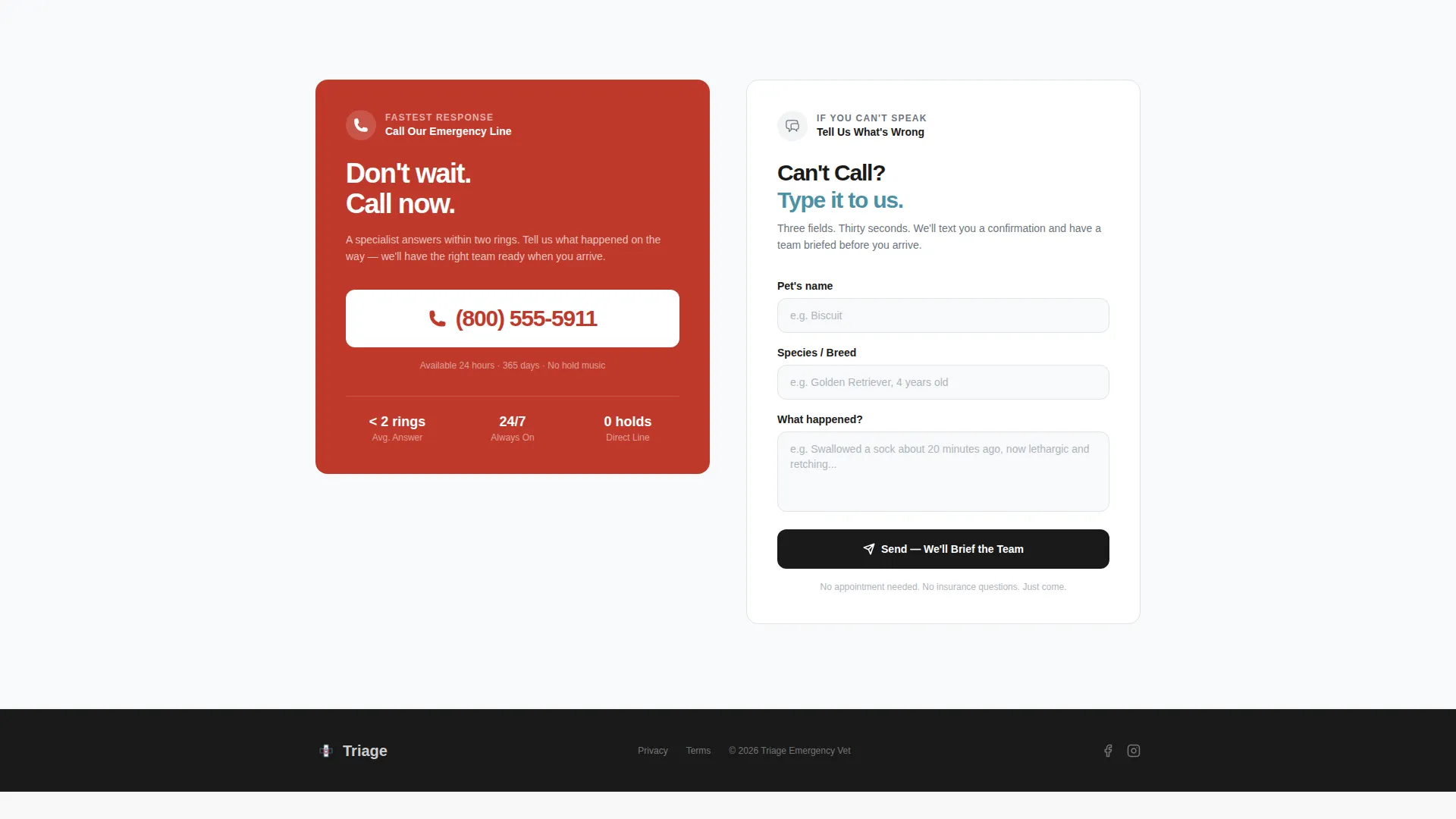 Emergency Pet Hospital Landing Page Template