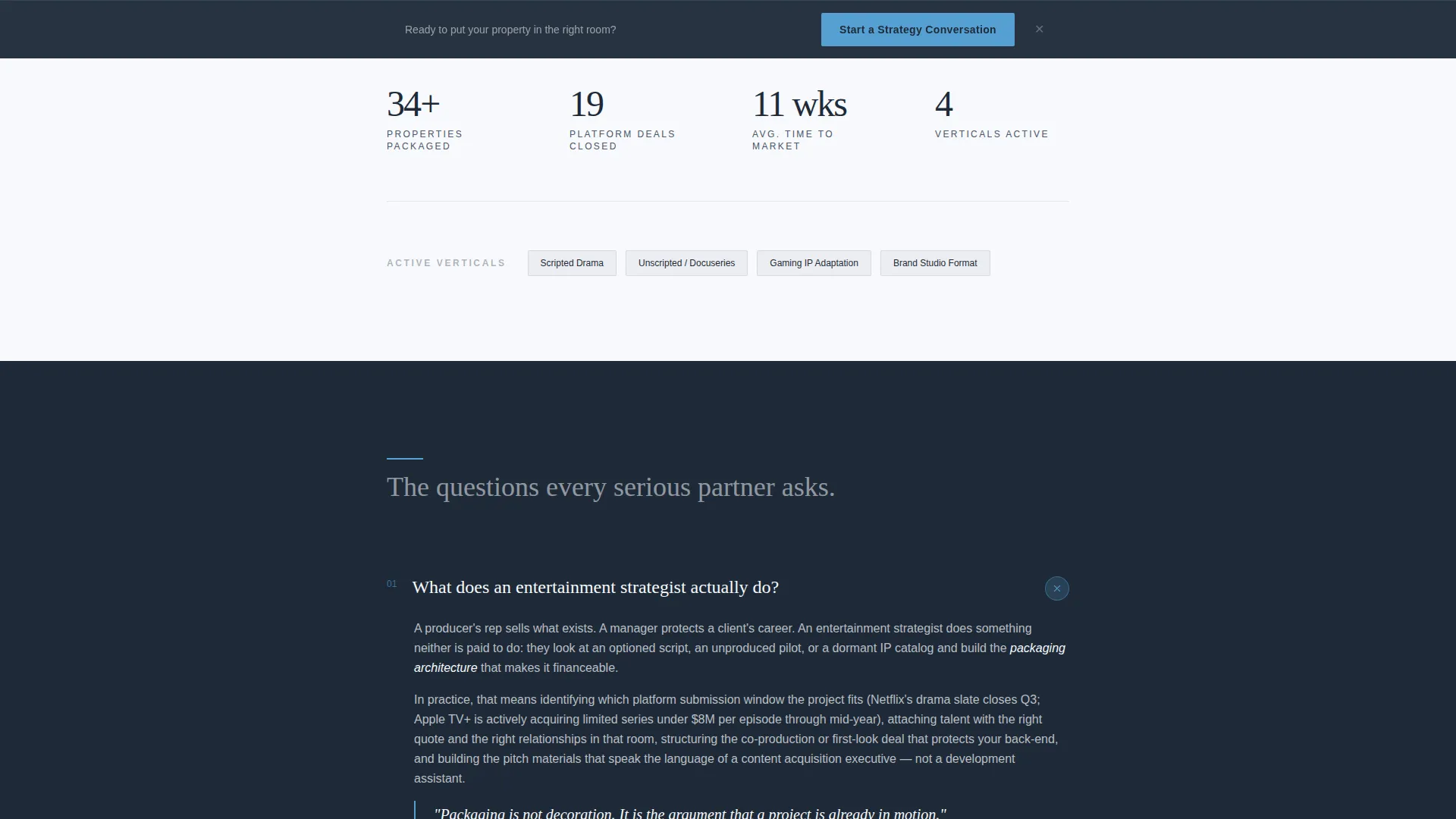 Entertainment Consulting FAQ & Common Questions Website Template