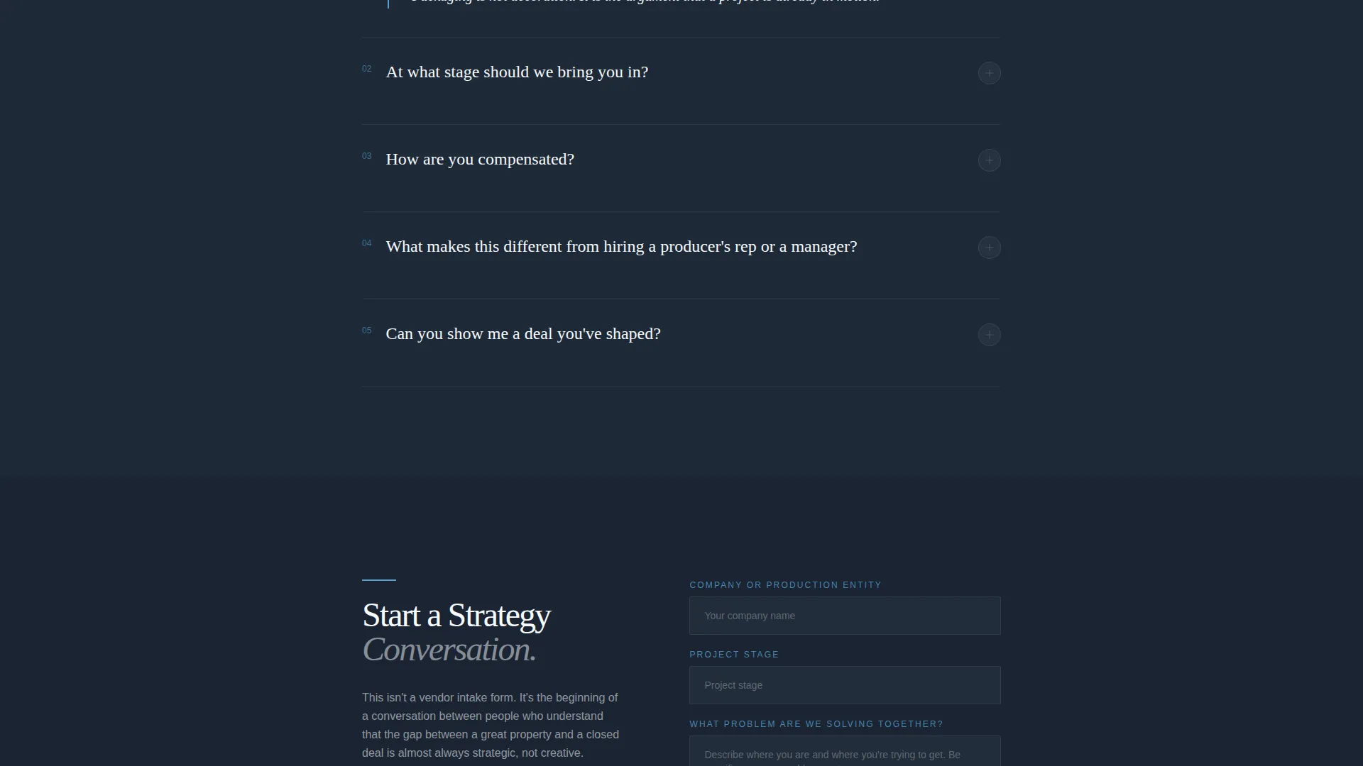 Entertainment Consulting FAQ & Common Questions Website Template