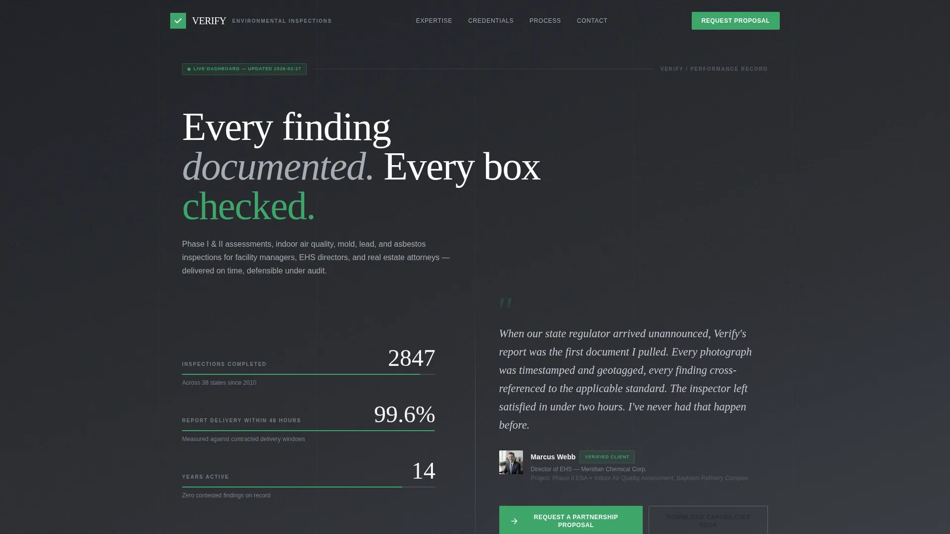 Environmental Inspector Reviews & Testimonials Landing Page