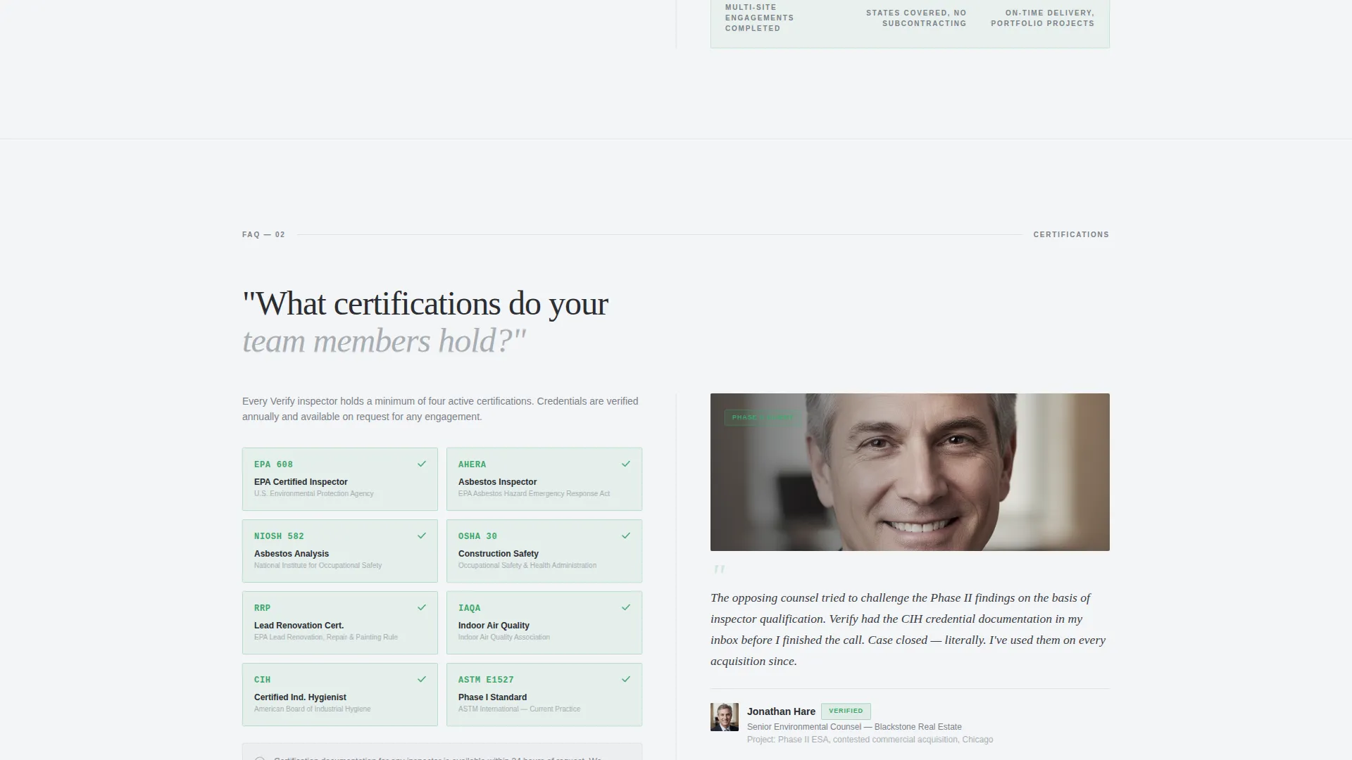 Environmental Inspector Reviews & Testimonials Landing Page