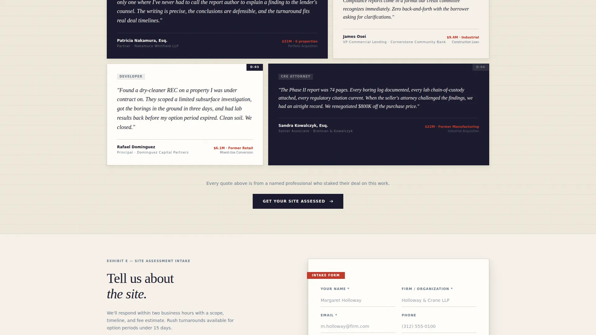 Site Assessment Landing Page Template