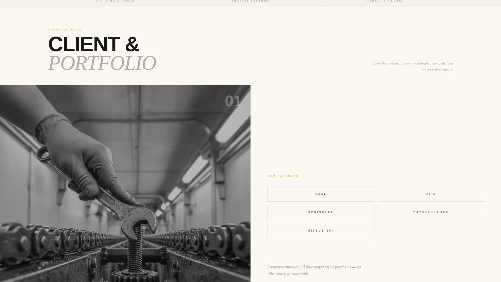 Escalator Technician Portfolio Landing Page Template