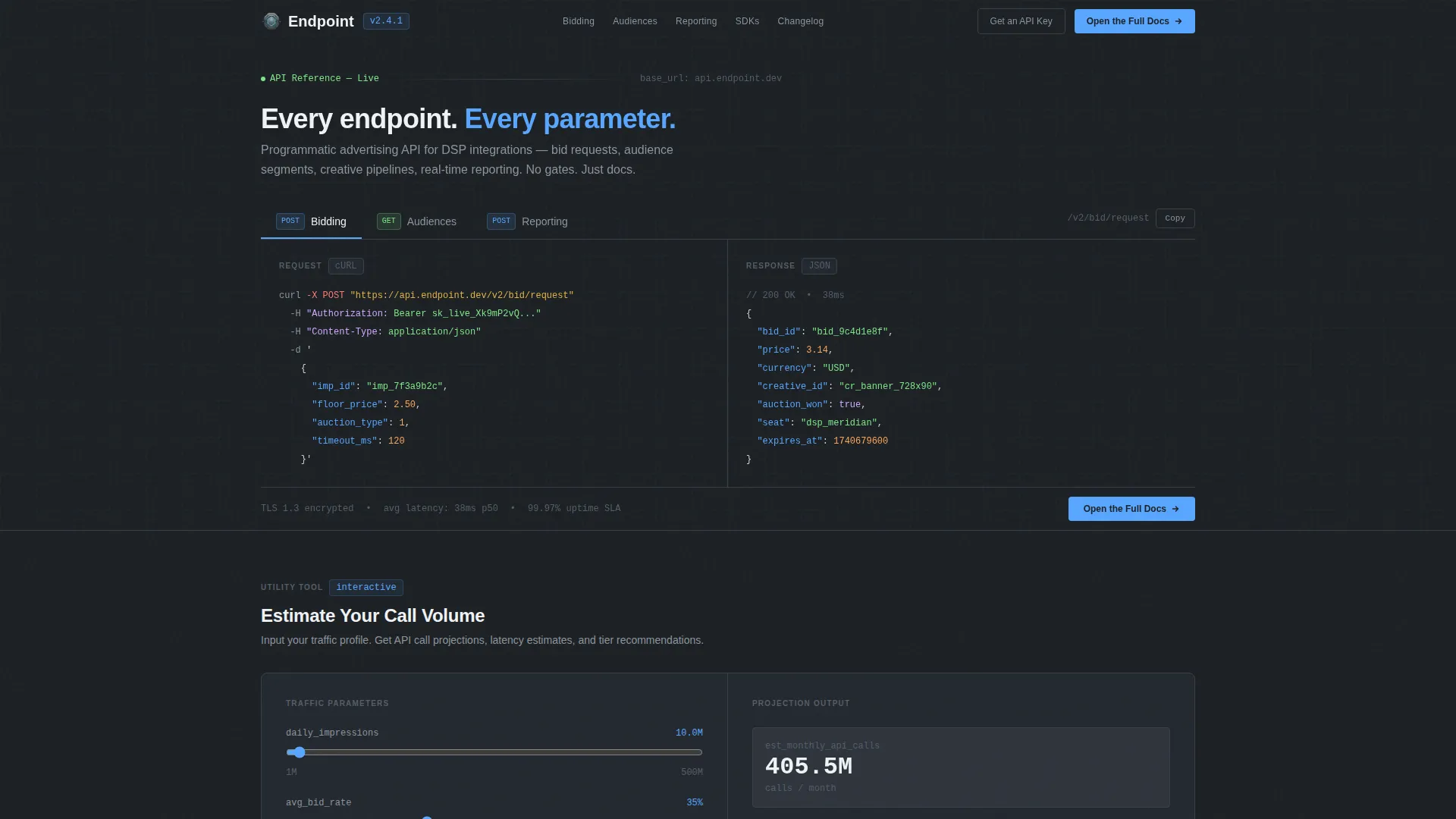 AdTech API Documentation Landing Page Template