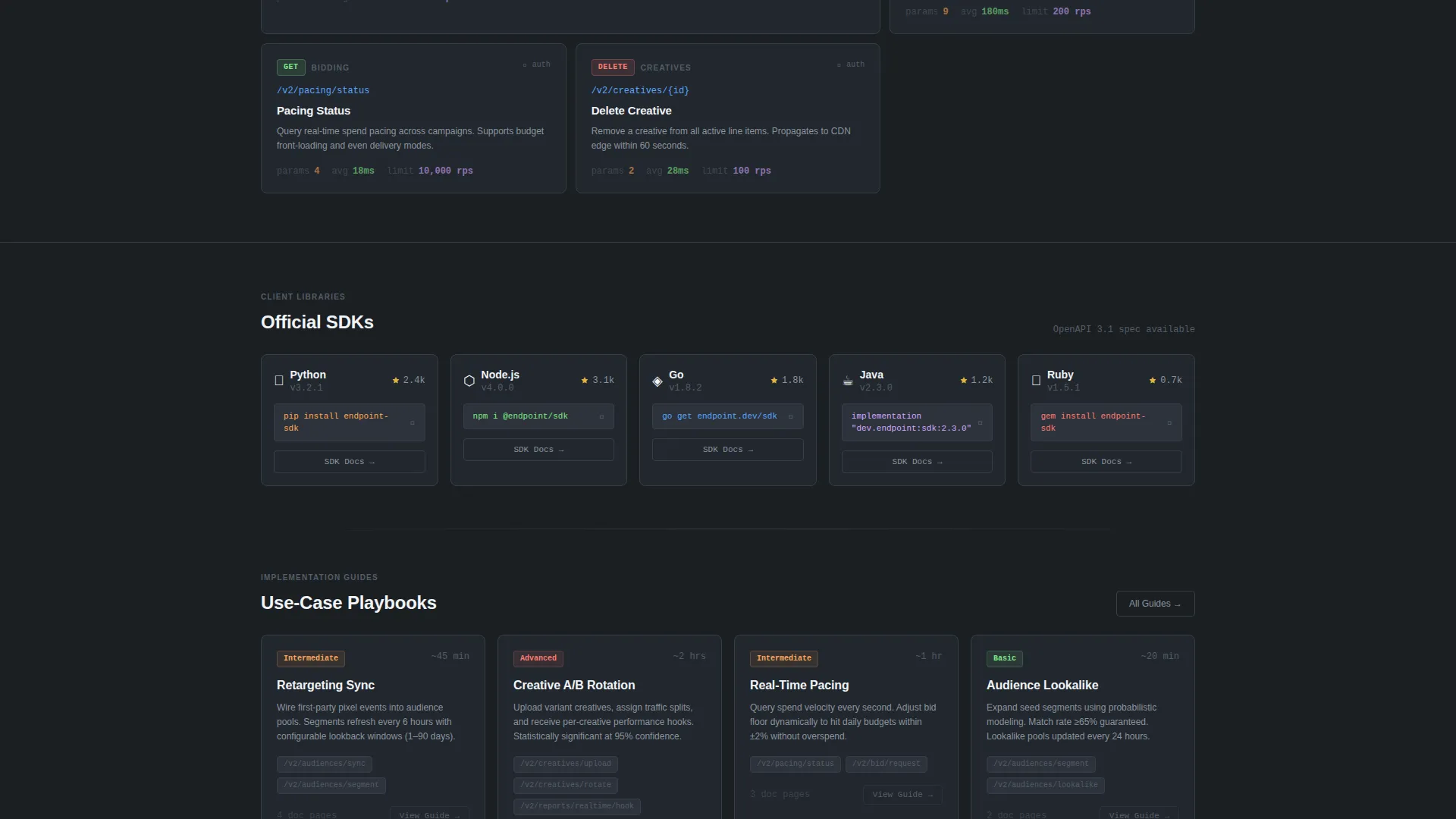 AdTech API Documentation Landing Page Template