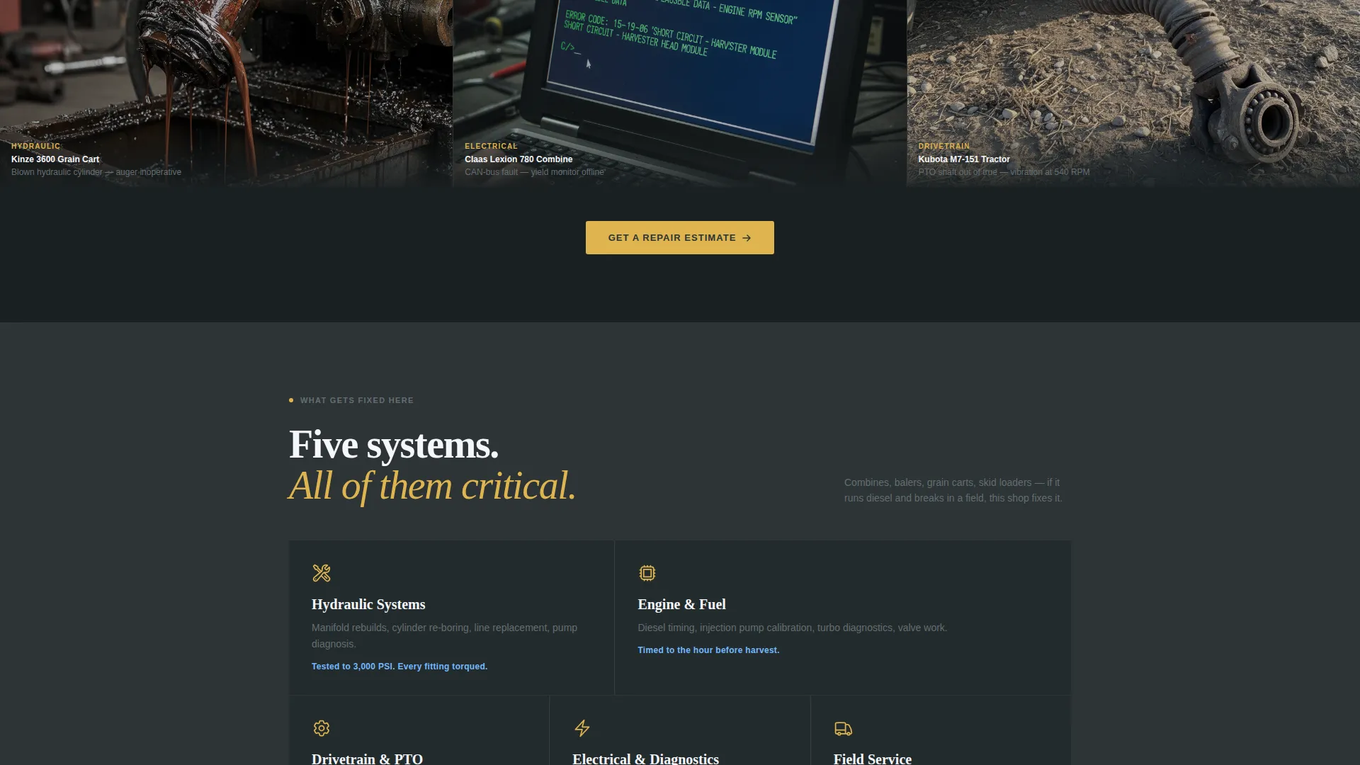 Farm Equipment Mechanic Business Portfolio Website Template
