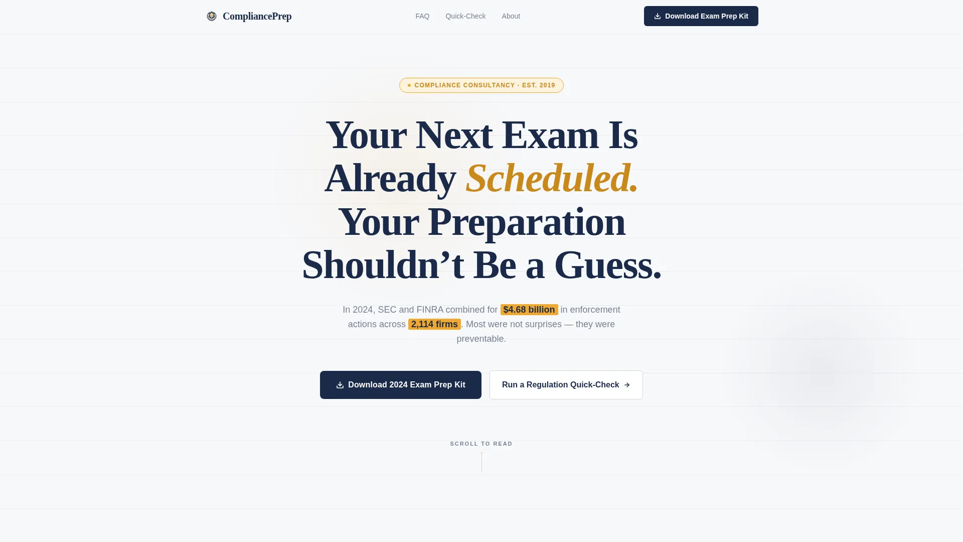 Financial Services Compliance Consultant Landing Page