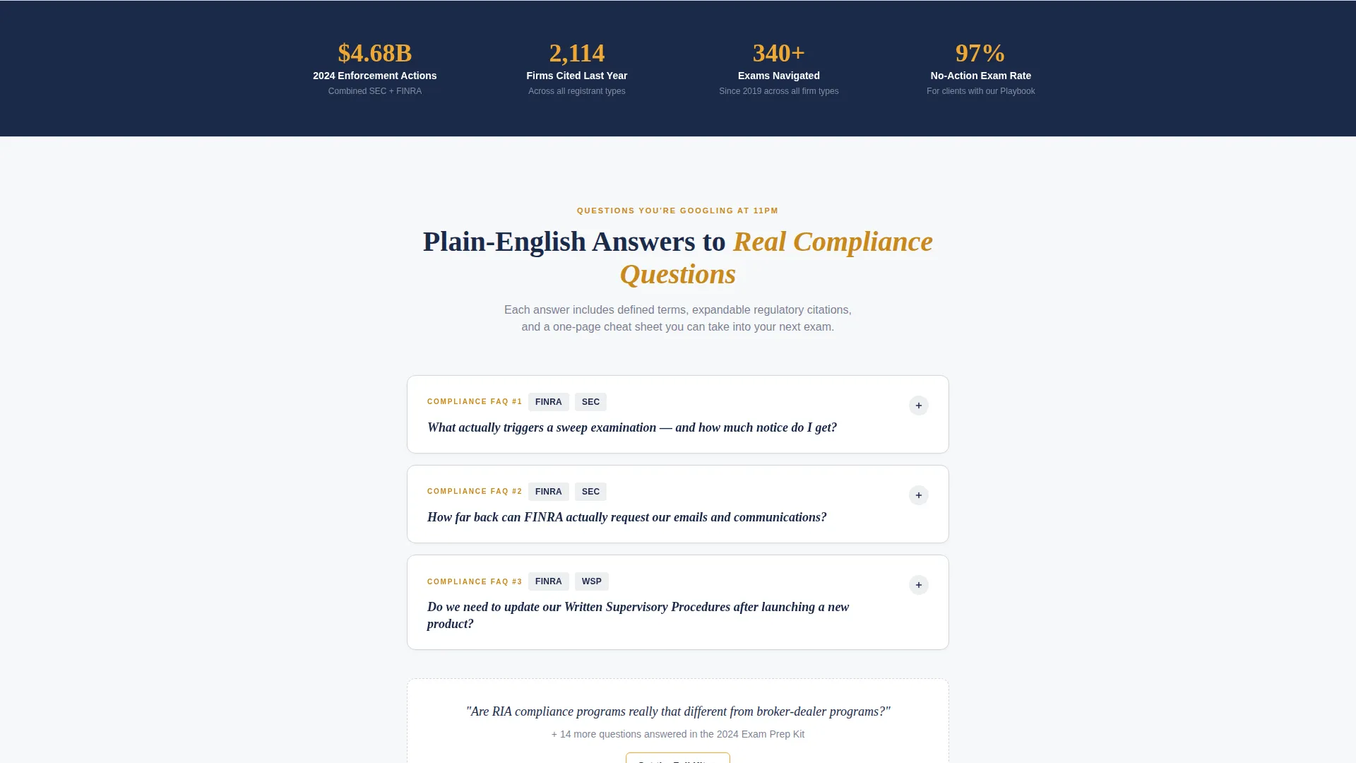 Financial Services Compliance Consultant Landing Page