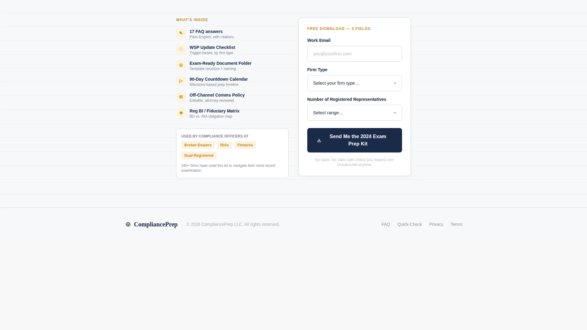 Financial Services Compliance Consultant Landing Page