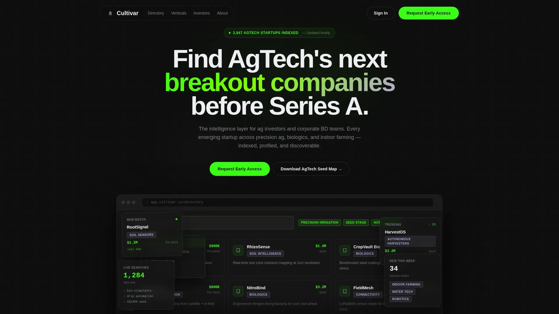 AgTech Seed Stage Startup Directory Landing Page