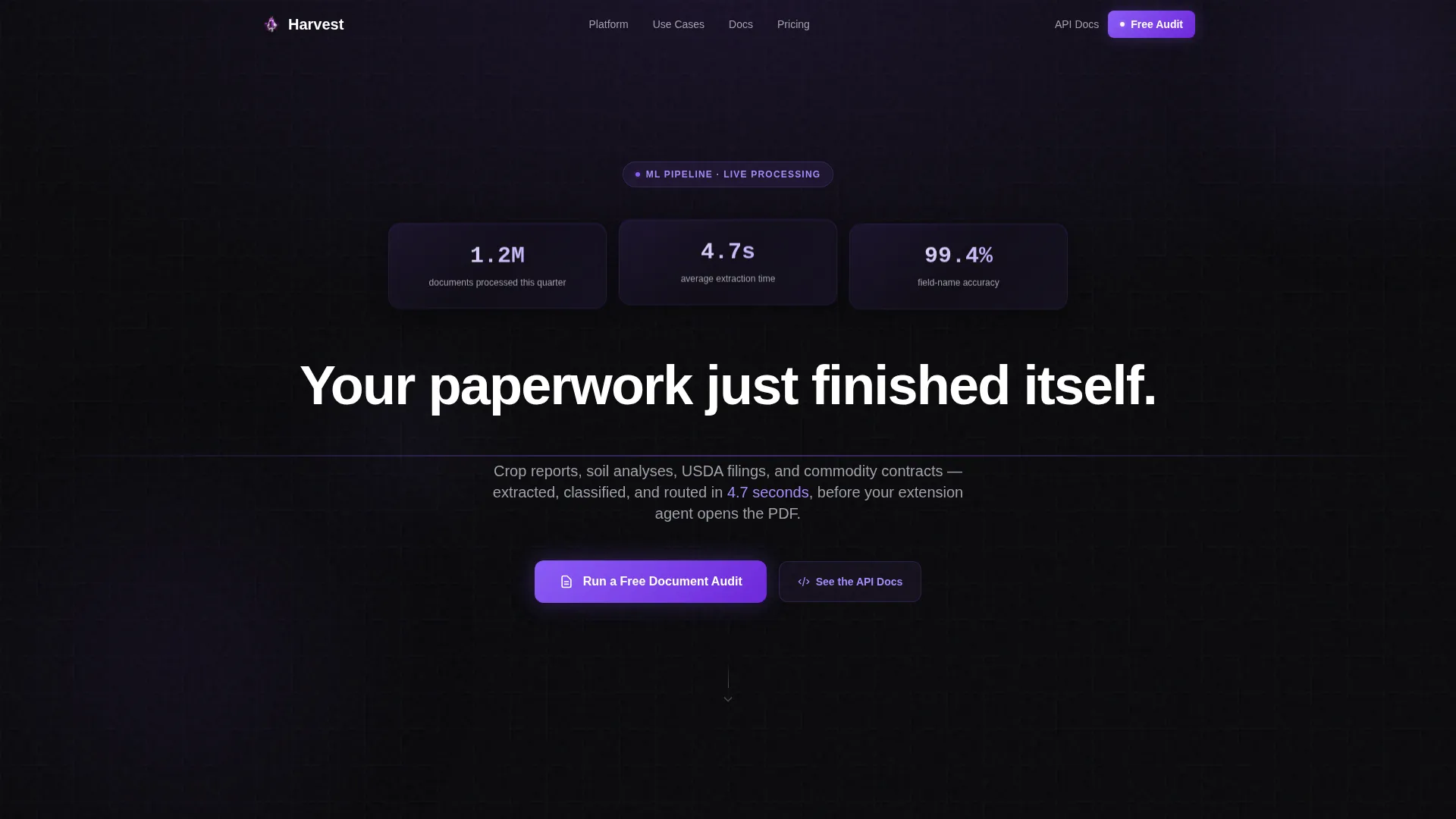 Agriculture AI Document Processing Landing Page