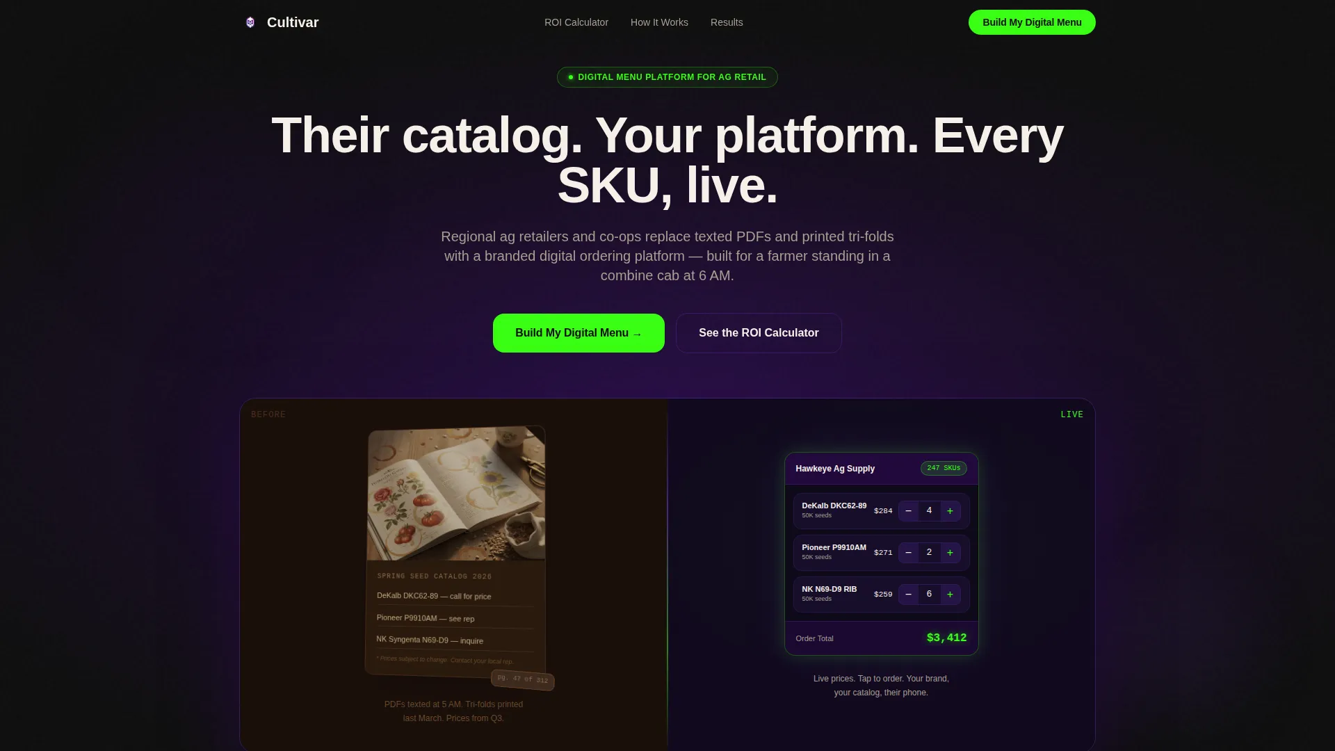 Agriculture Digital Menu Landing Page Template