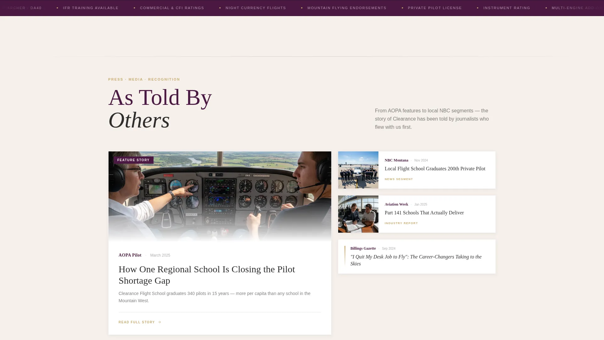 Flight School Marketing Reviews Website Template