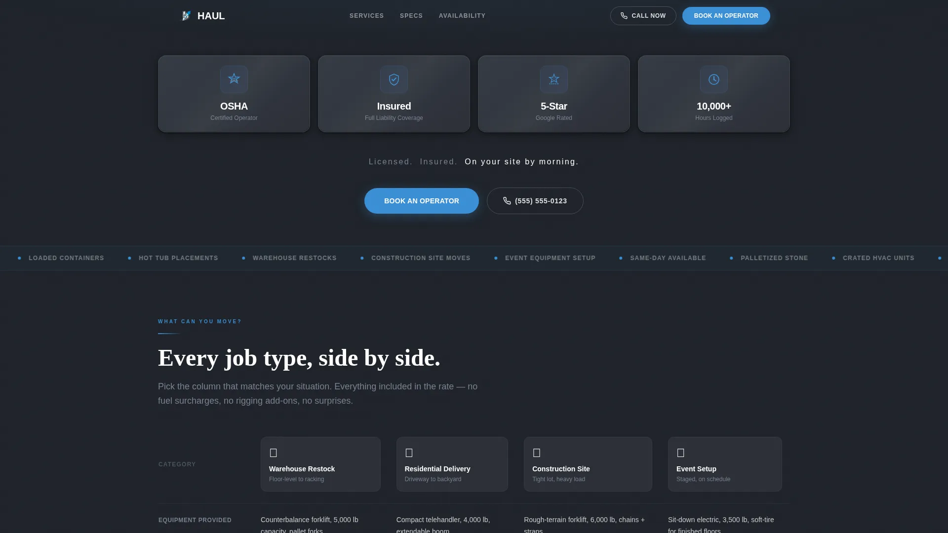 Forklift Operator Booking Website Template