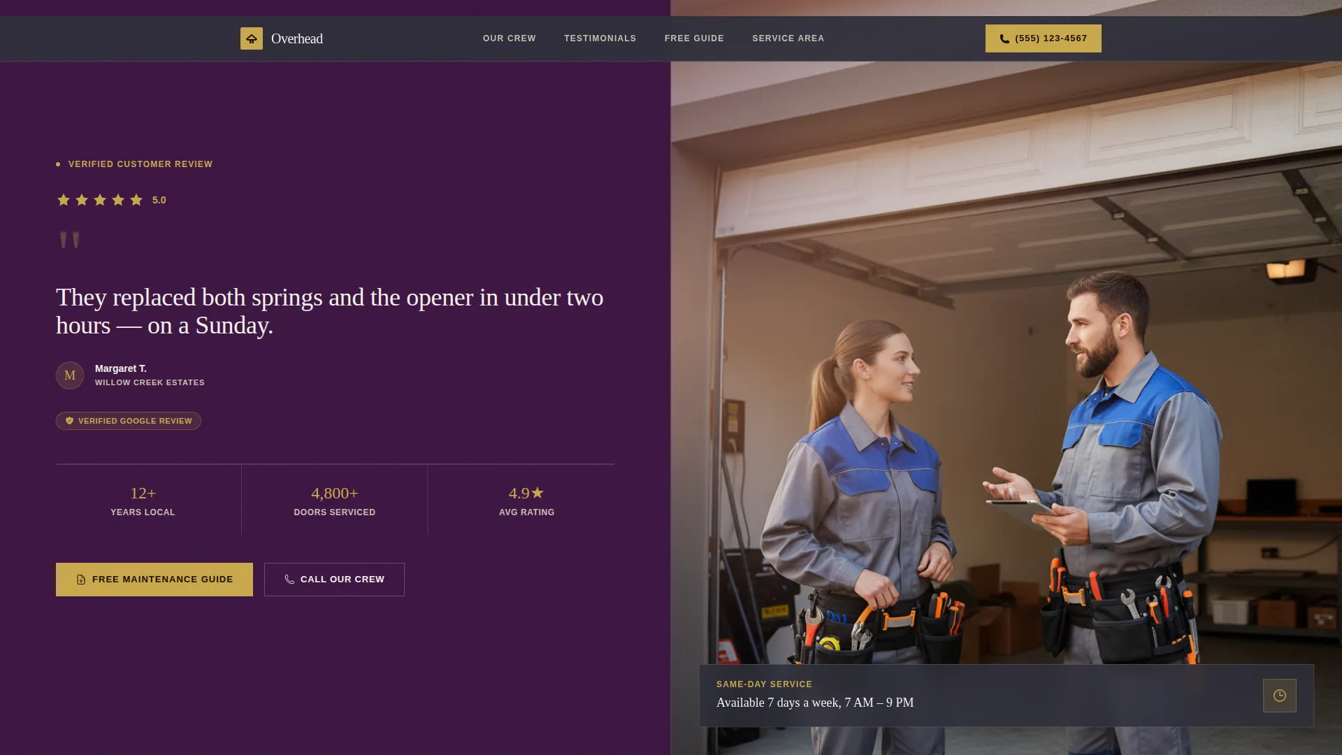Garage Door Repair Marketing Specialist Reviews Website Template