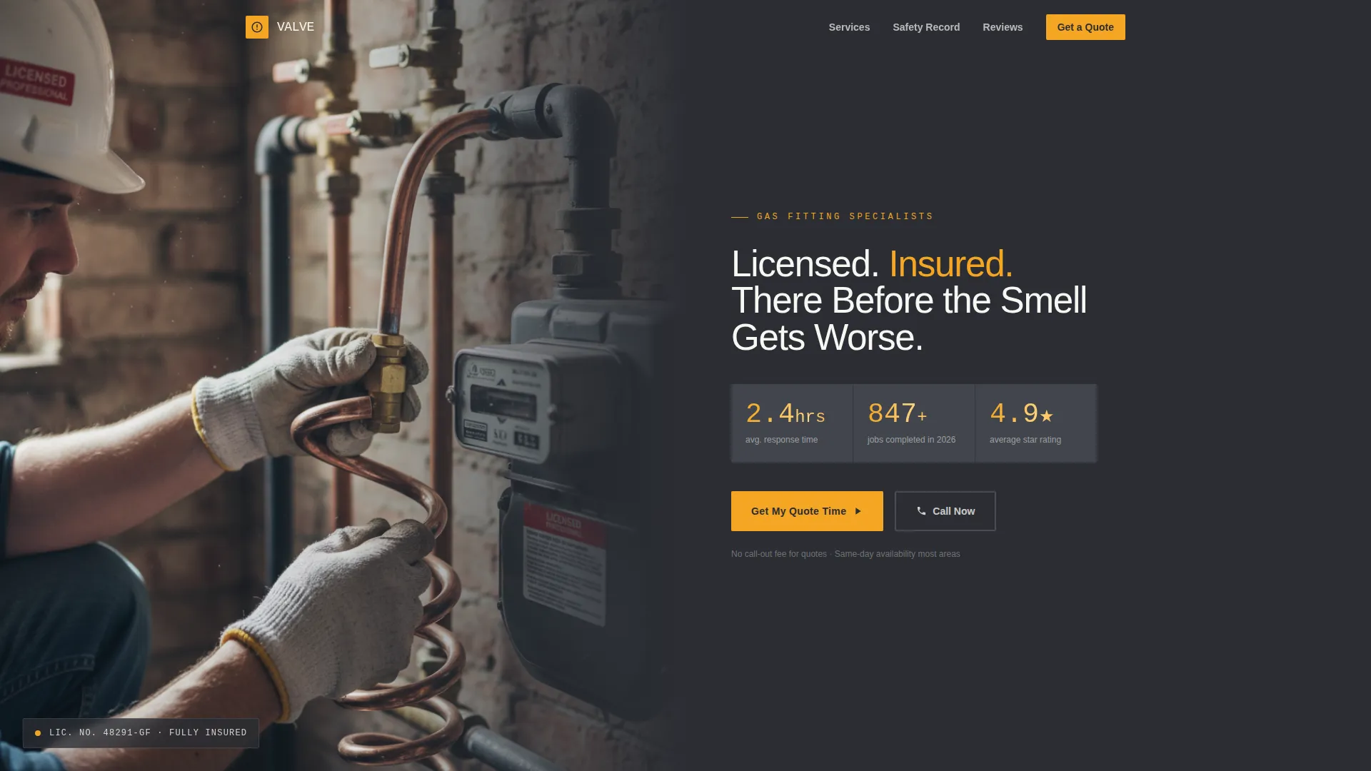 Gas Fitter Business Booking Website Template