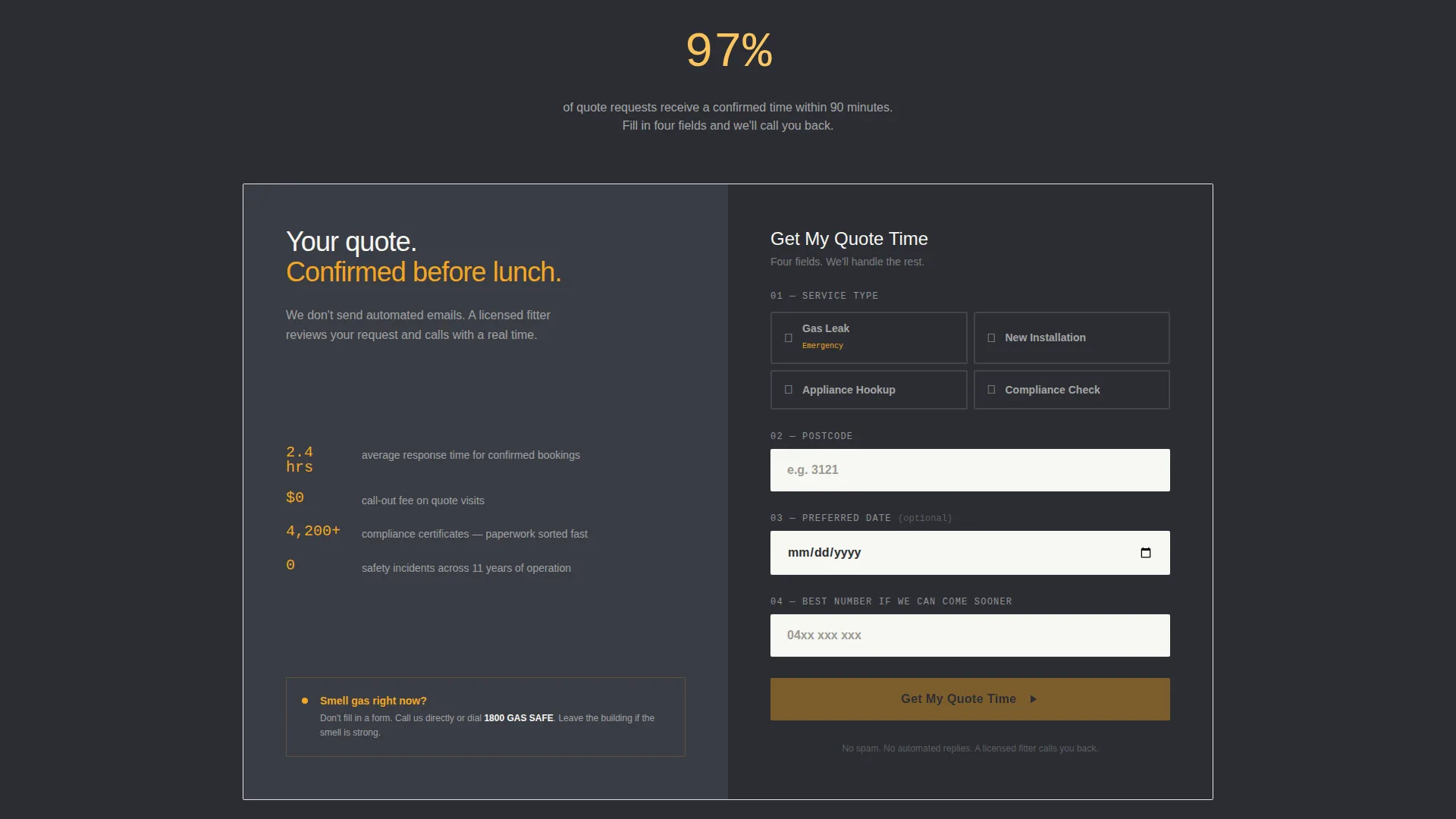 Gas Fitter Business Booking Website Template