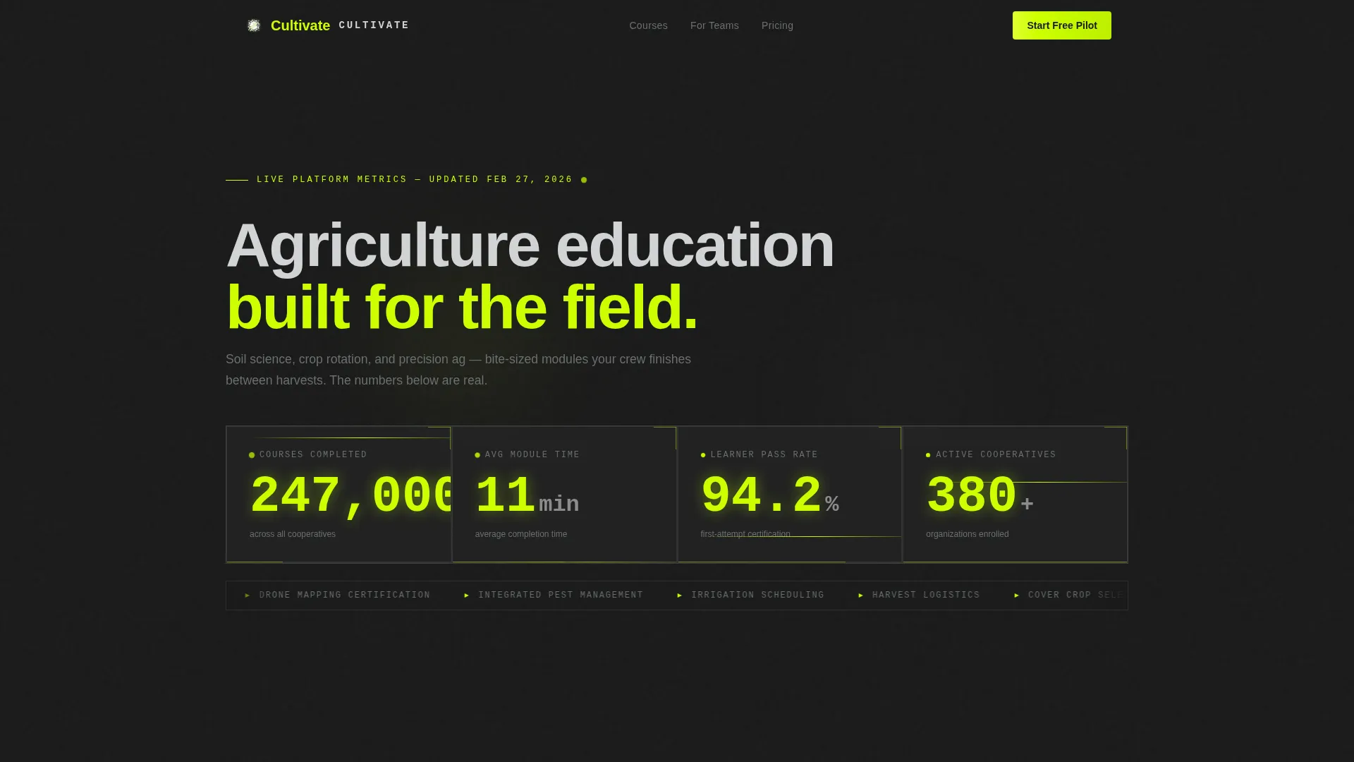 Agriculture LMS Bento Grid Landing Page Template