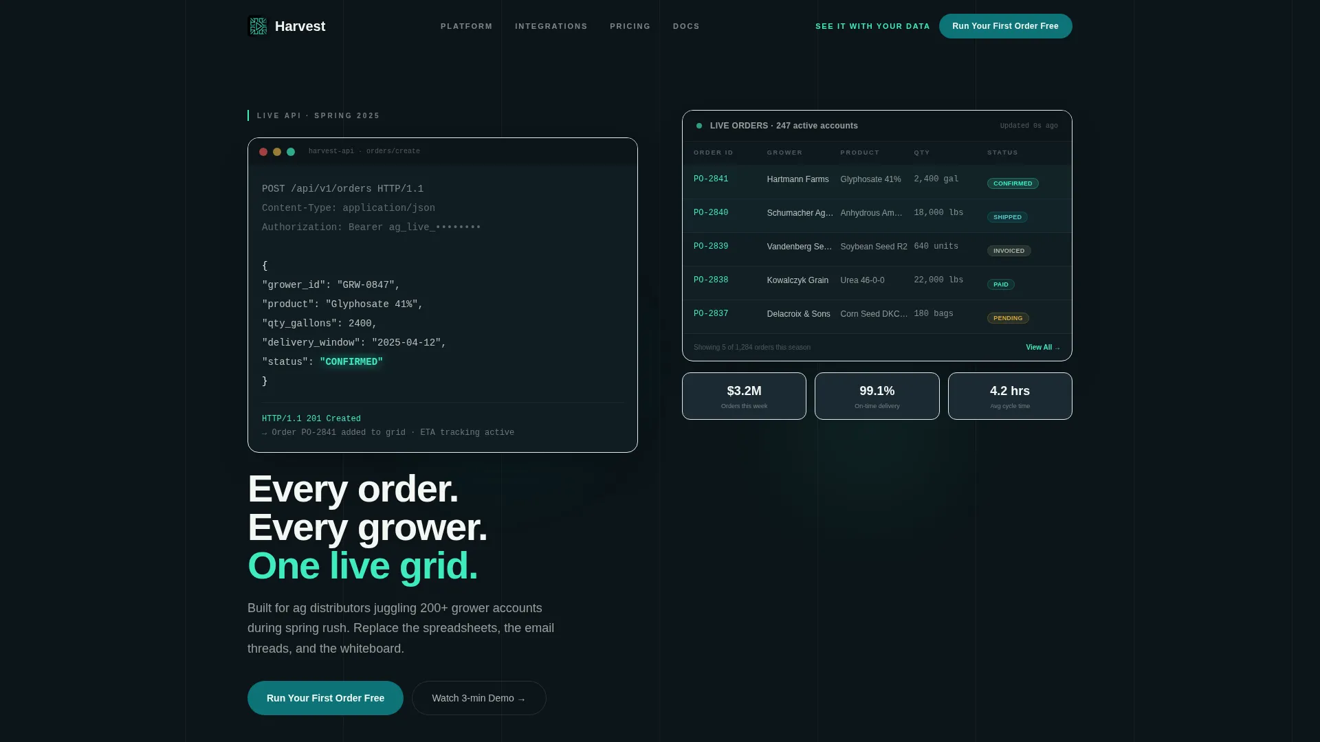 Agriculture Order Management Landing Page Template