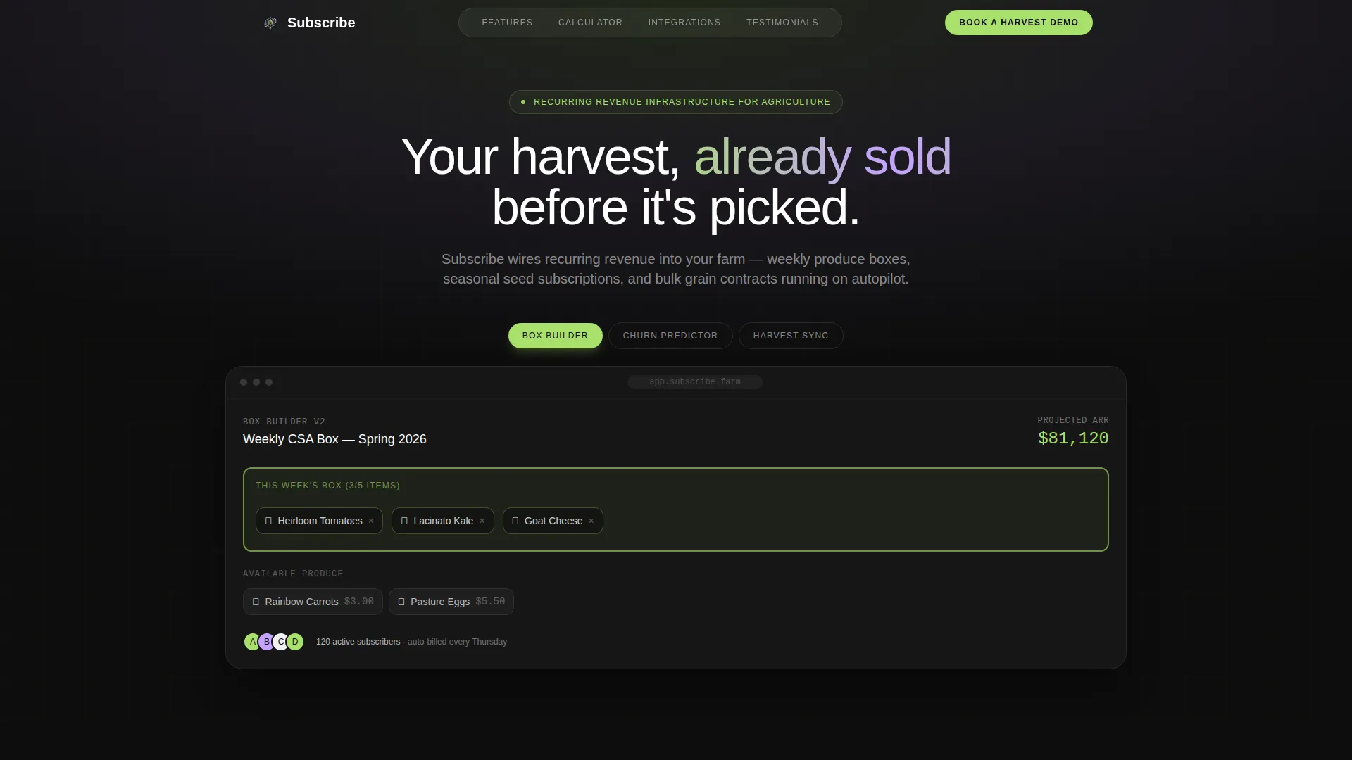 Agriculture Subscription Management Landing Page