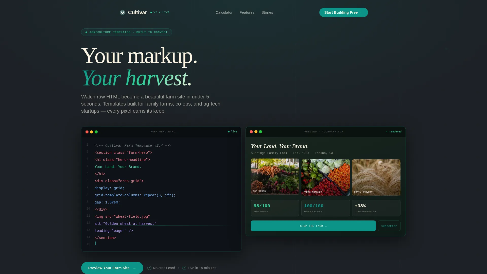 Agriculture Digital Presence Specialist Cost Calculator Website Template