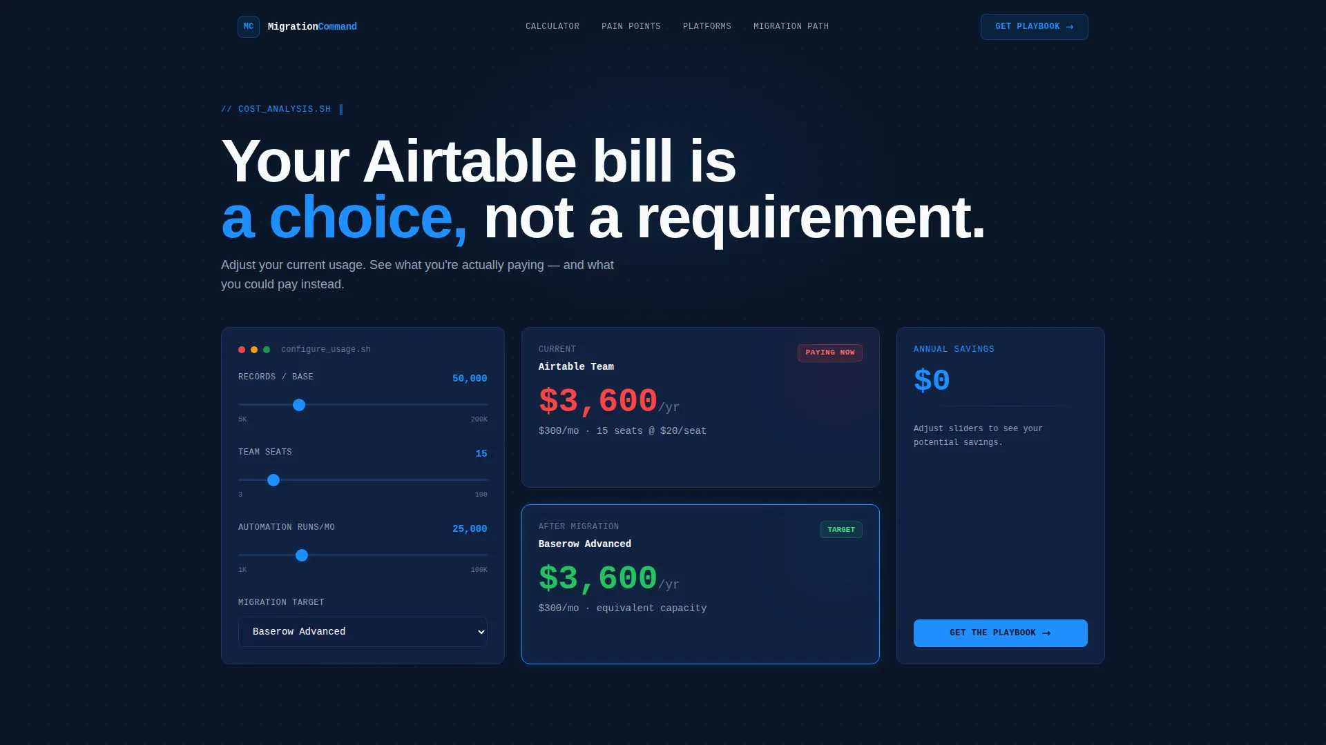 No-Code Platform Documentation Cost Calculator Website Template