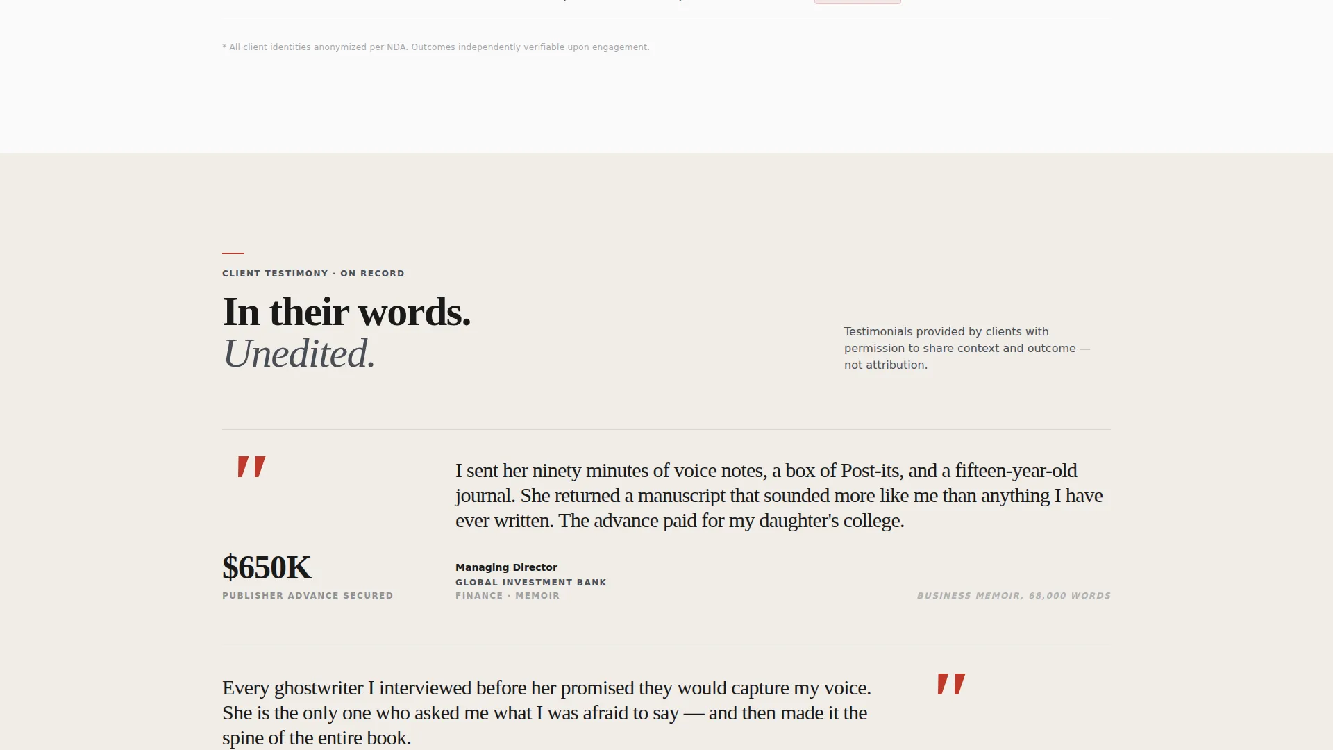 Ghostwriter Reviews & Testimonials Landing Page