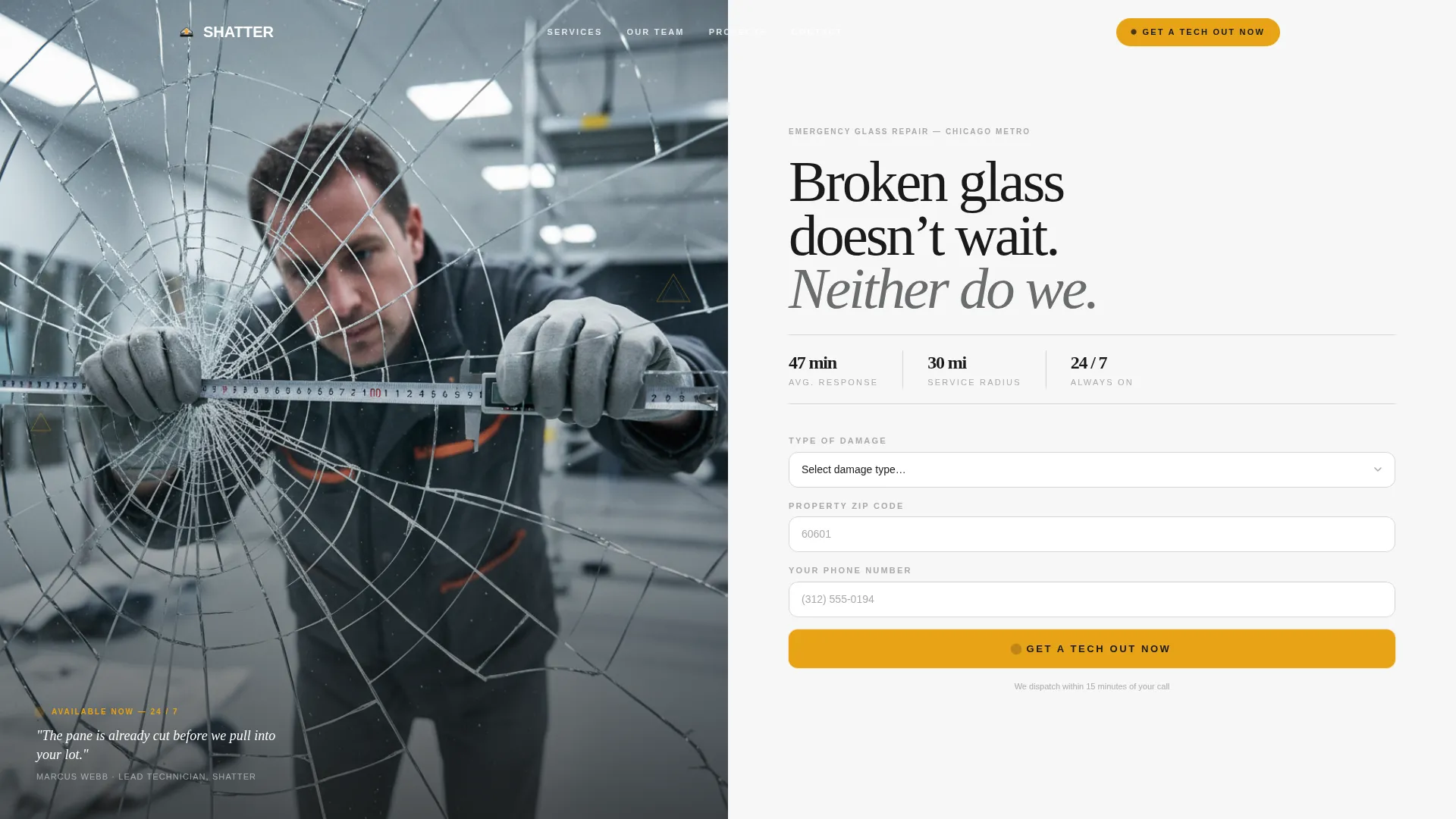Emergency Glass Repair Landing Page Template