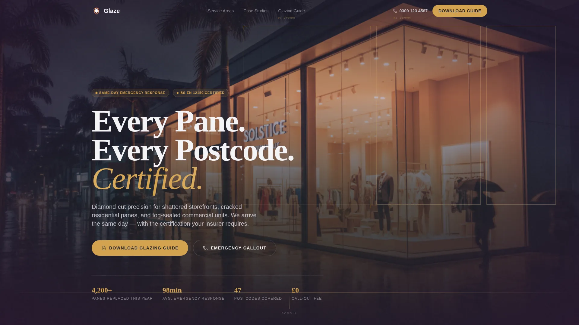 Certified Glazier Service Area Landing Page Template