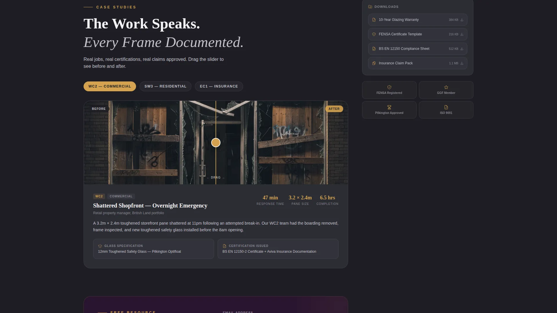 Certified Glazier Service Area Landing Page Template