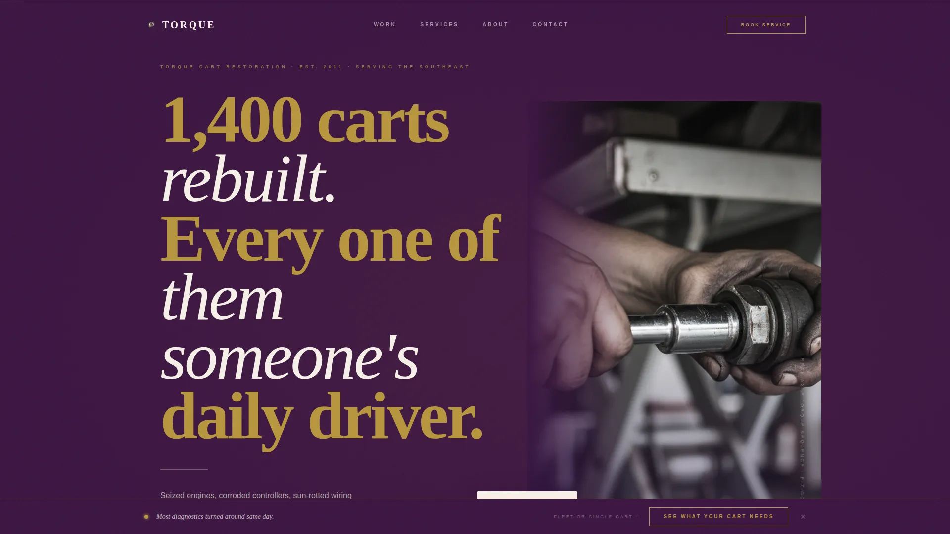 Editorial Golf Cart Mechanic Portfolio Landing Page