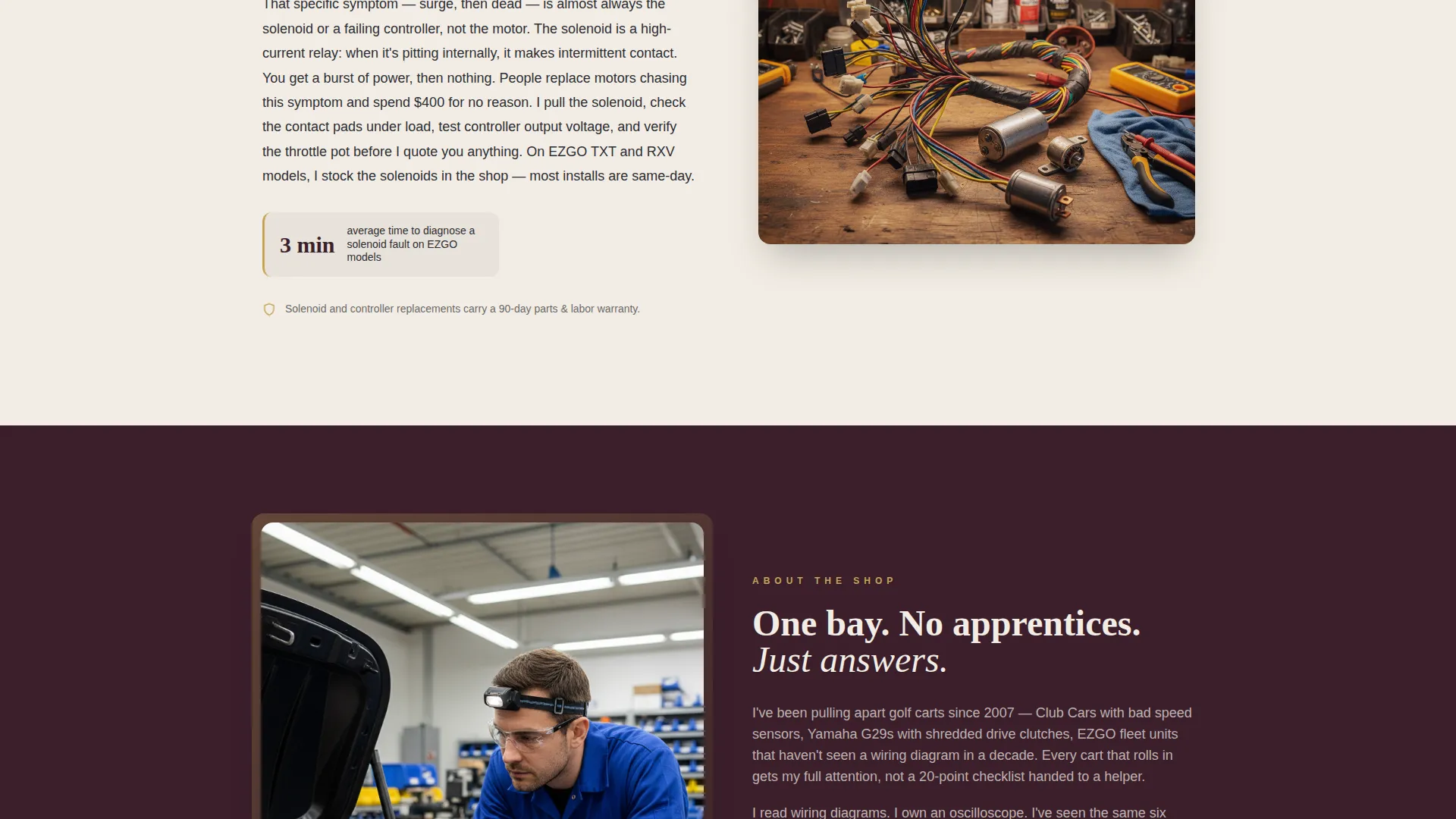 Golf Cart Mechanic Business FAQ Website Template