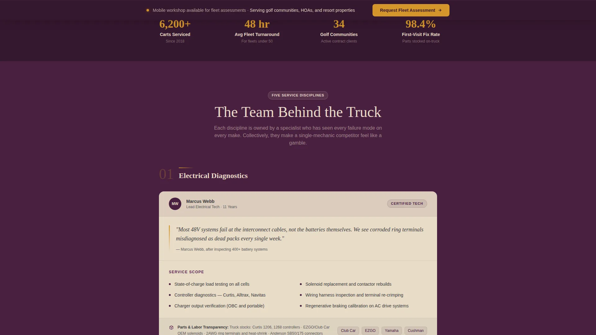 Mobile Golf Cart Mechanic Fleet Landing Page