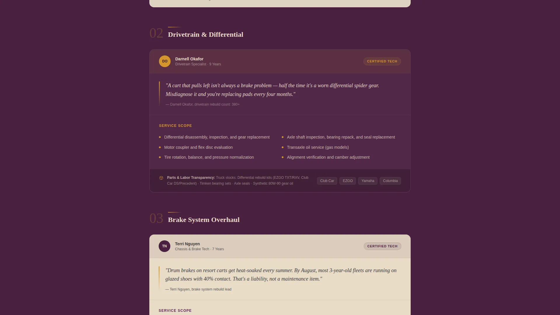 Mobile Golf Cart Mechanic Fleet Landing Page